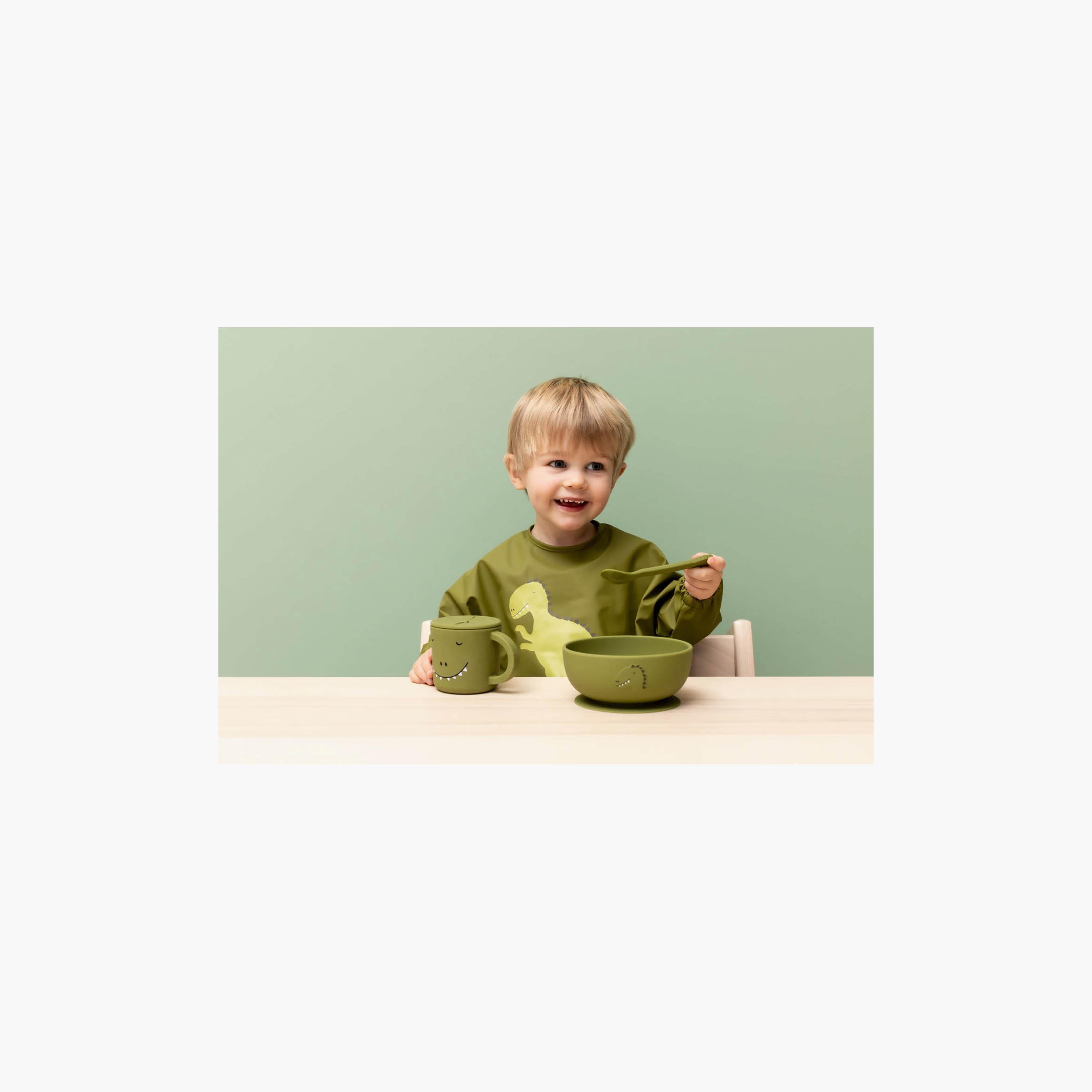 مريلة أطفال مقاومة للماء بأكمام طويلة وجيب برسومات مستر دينو من تريكسي-baby-feeding-bibs-image-4