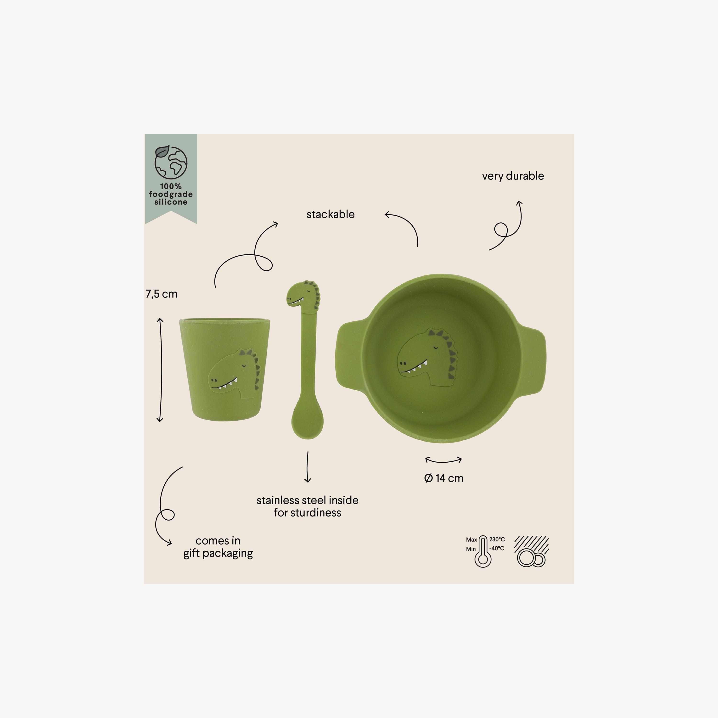 Trixie Mr. Dino Silicone Bowl & Spoon with Cup First Meal Set-baby-feeding-mealtimeessentials-image-3