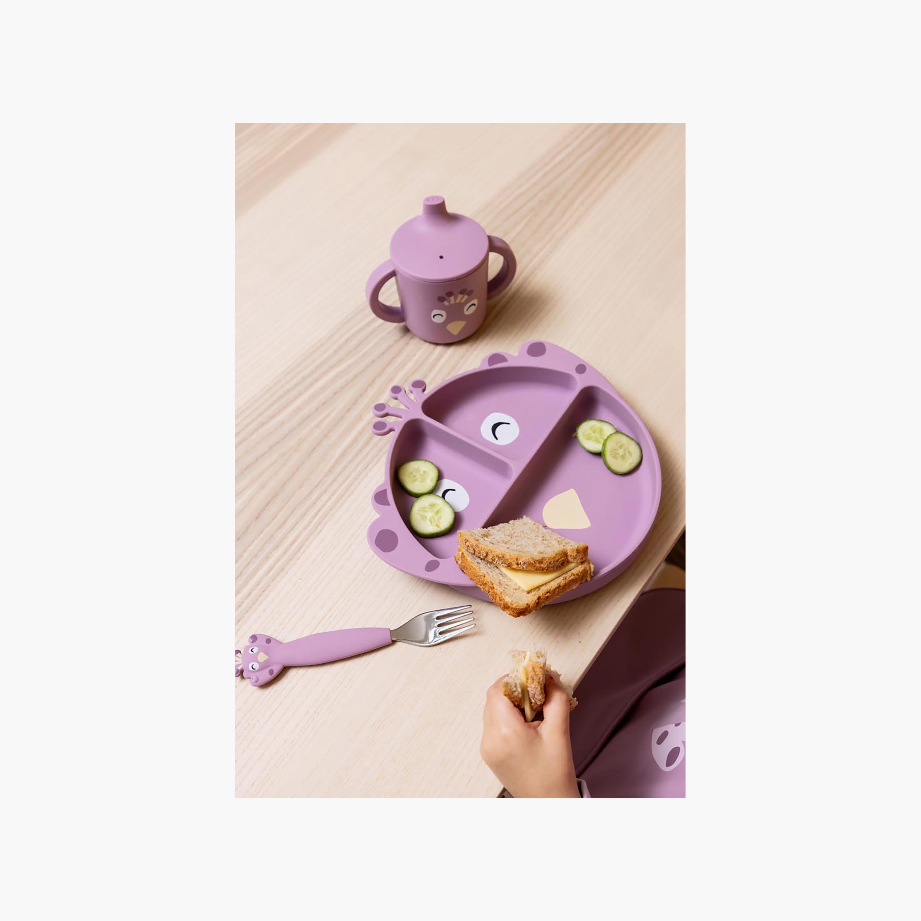 Trixie Mrs. Peacock Silicone Separate Compartment Plate with Handle-baby-feeding-mealtimeessentials-image-3