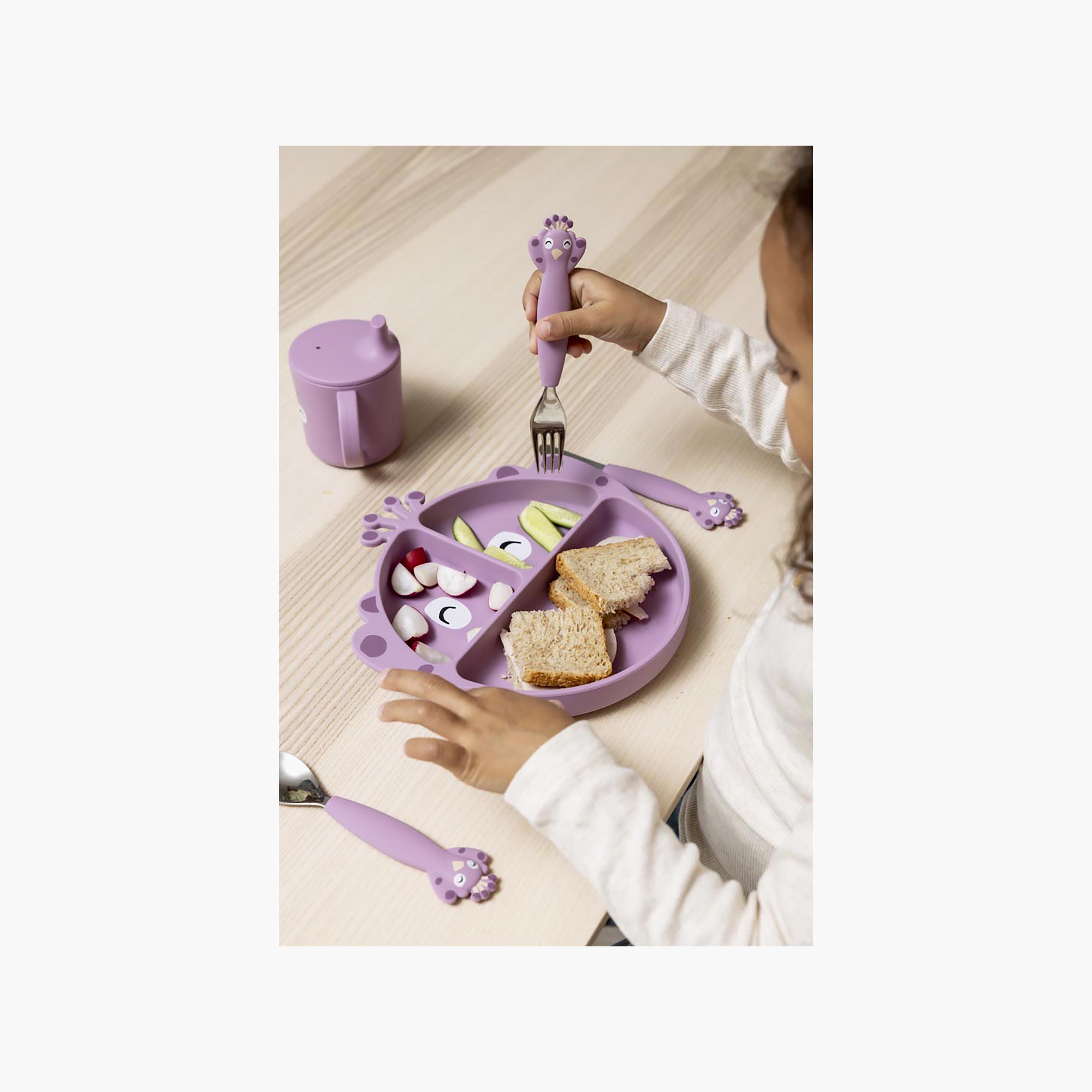 Trixie Mrs. Peacock Silicone Separate Compartment Plate with Handle-baby-feeding-mealtimeessentials-image-4