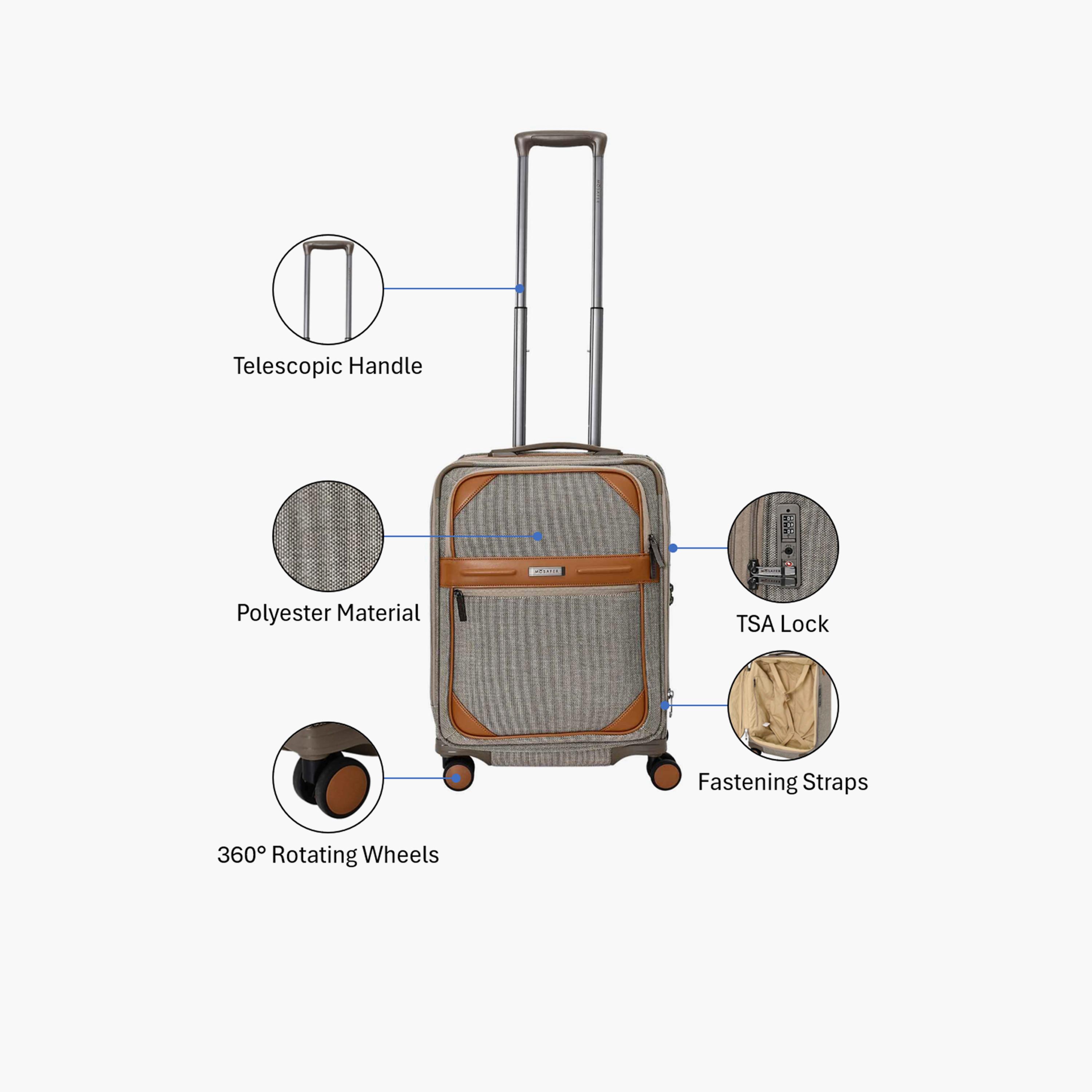 Mosafer Elegant 56 CM Small Cabin Polyester Soft Sided 4-Wheeler Spinner Trolley Bag with TSA Lock-travel-luggagesandbags-luggage-image-3