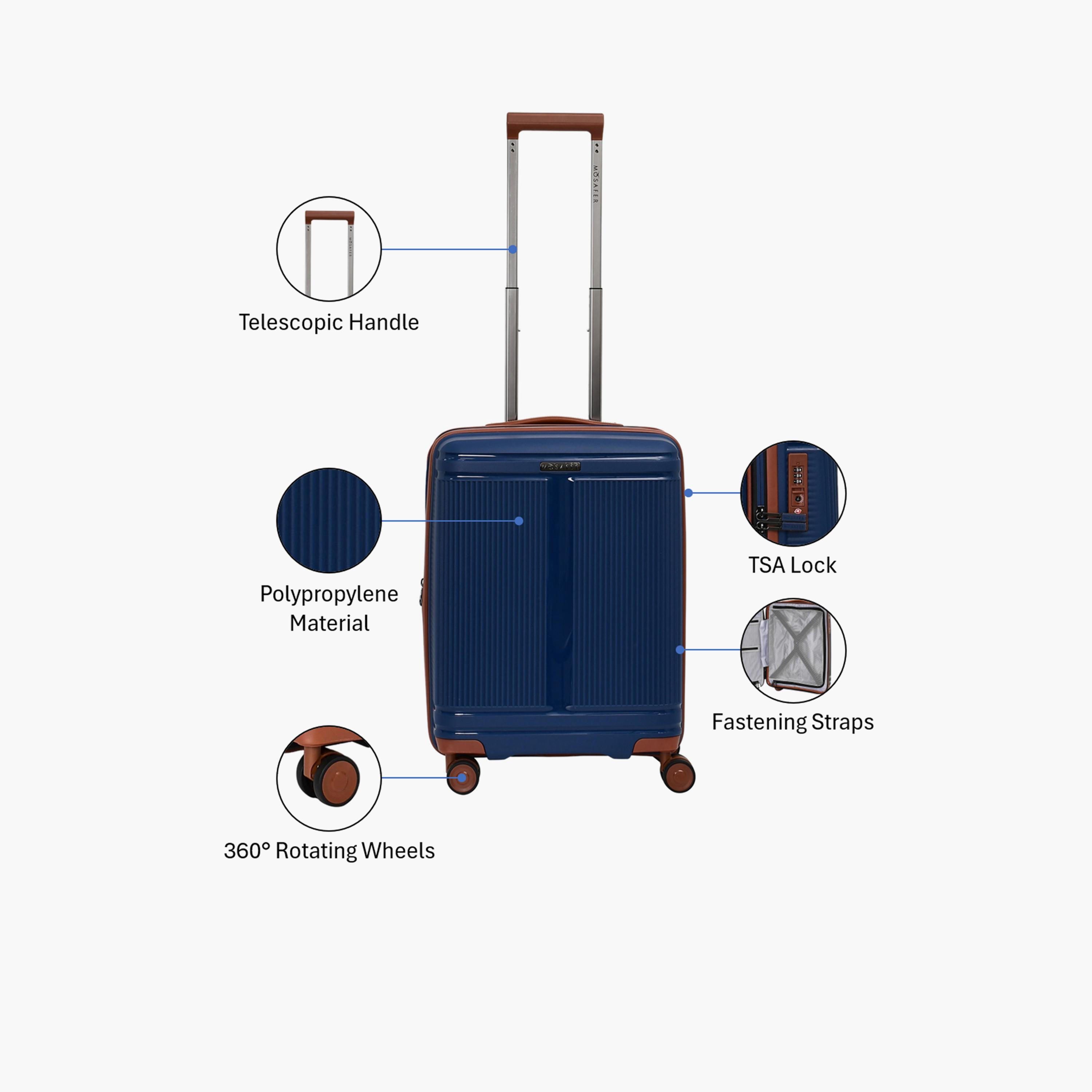Mosafer Noble 55 CM Small Cabin Polypropylene Hard Sided 4-Wheeler Spinner Trolley Bag with TSA Lock-travel-luggagesandbags-luggage-image-3