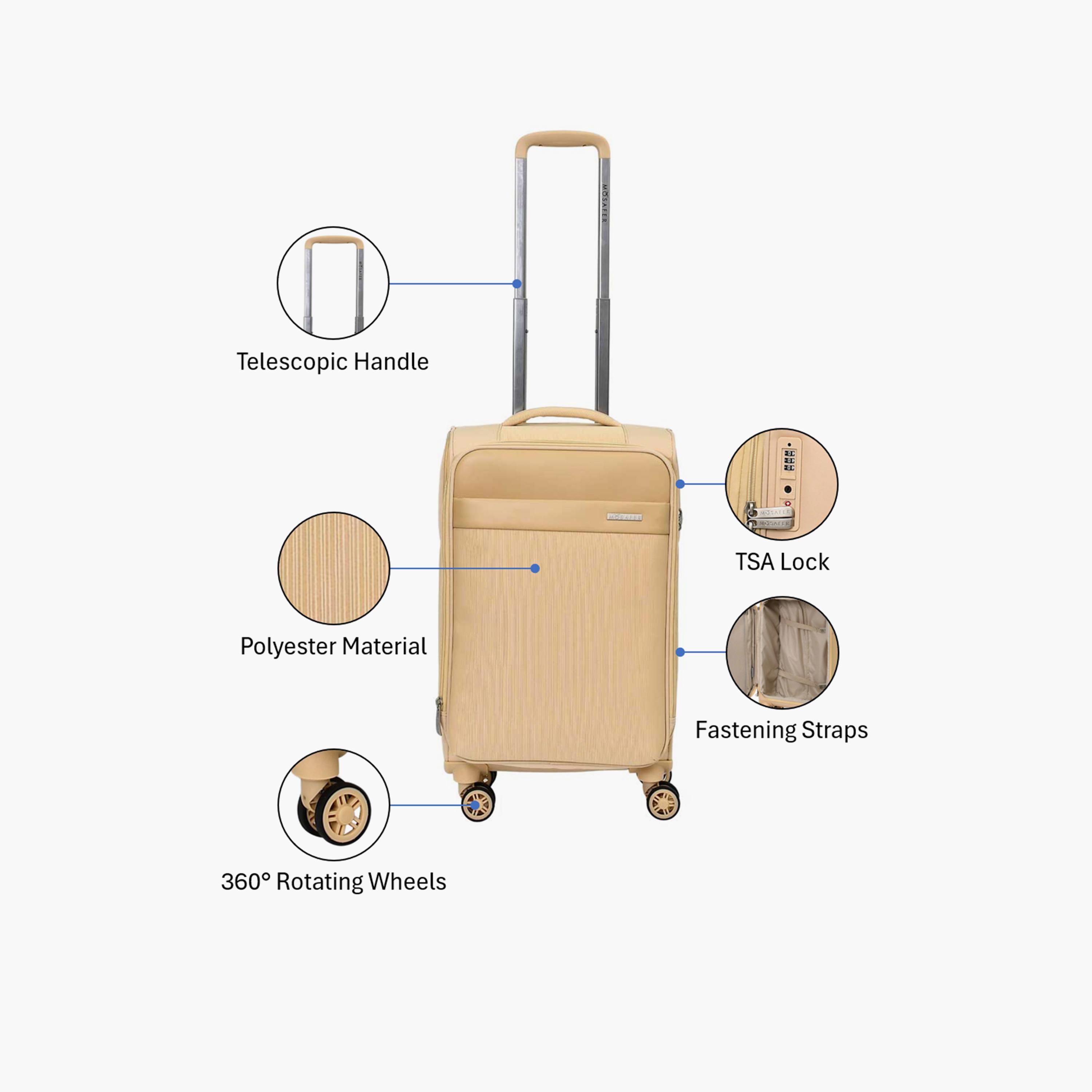 Mosafer Softlite 50 CM Small Cabin Polyester Soft Sided 4-Wheeler Spinner Trolley Bag with TSA Lock-travel-luggagesandbags-luggage-image-3