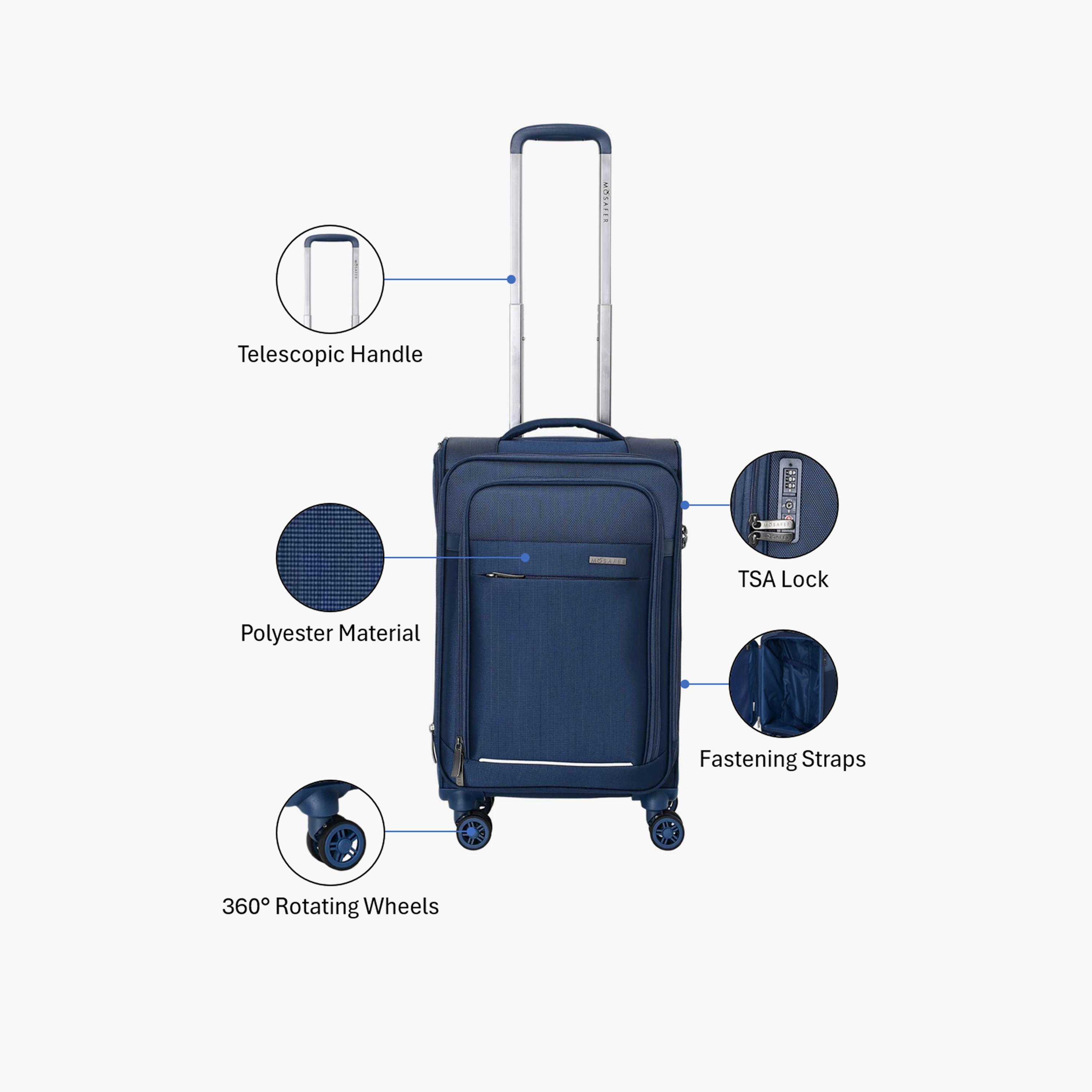 Mosafer Desire II 50 CM Small Cabin Polyester Soft Sided 4-Wheeler Spinner Trolley Bag with TSA Lock-travel-luggagesandbags-luggage-image-3