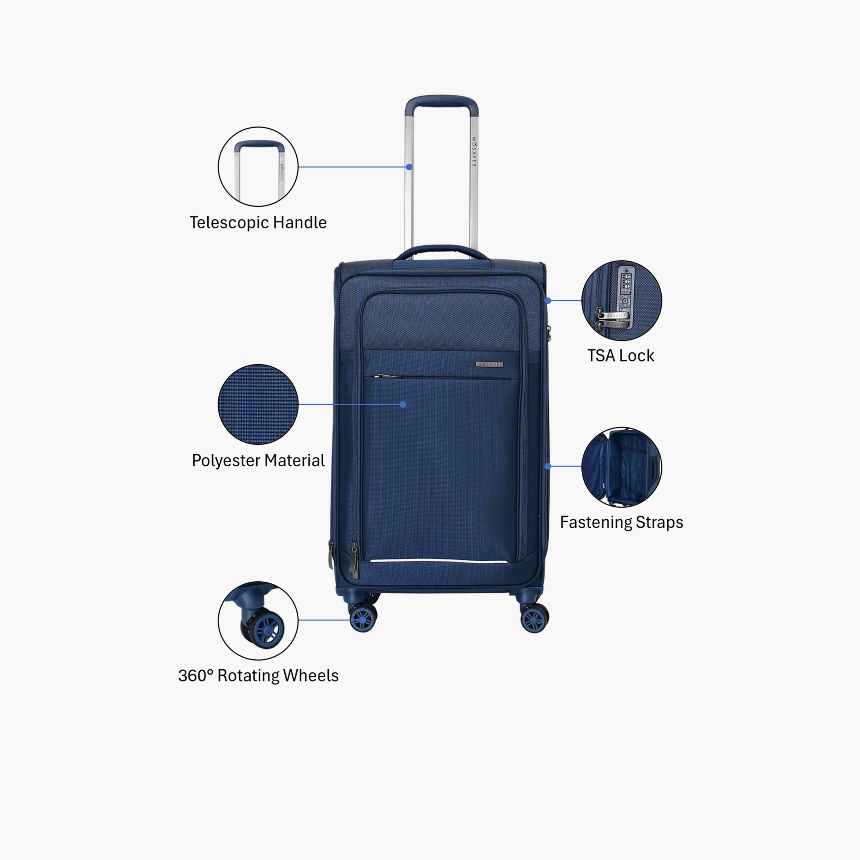 Mosafer Desire II 63 CM Medium Check-in Polyester Soft Sided 4-Wheeler Spinner Trolley Bag with TSA Lock-travel-luggagesandbags-luggage-image-3