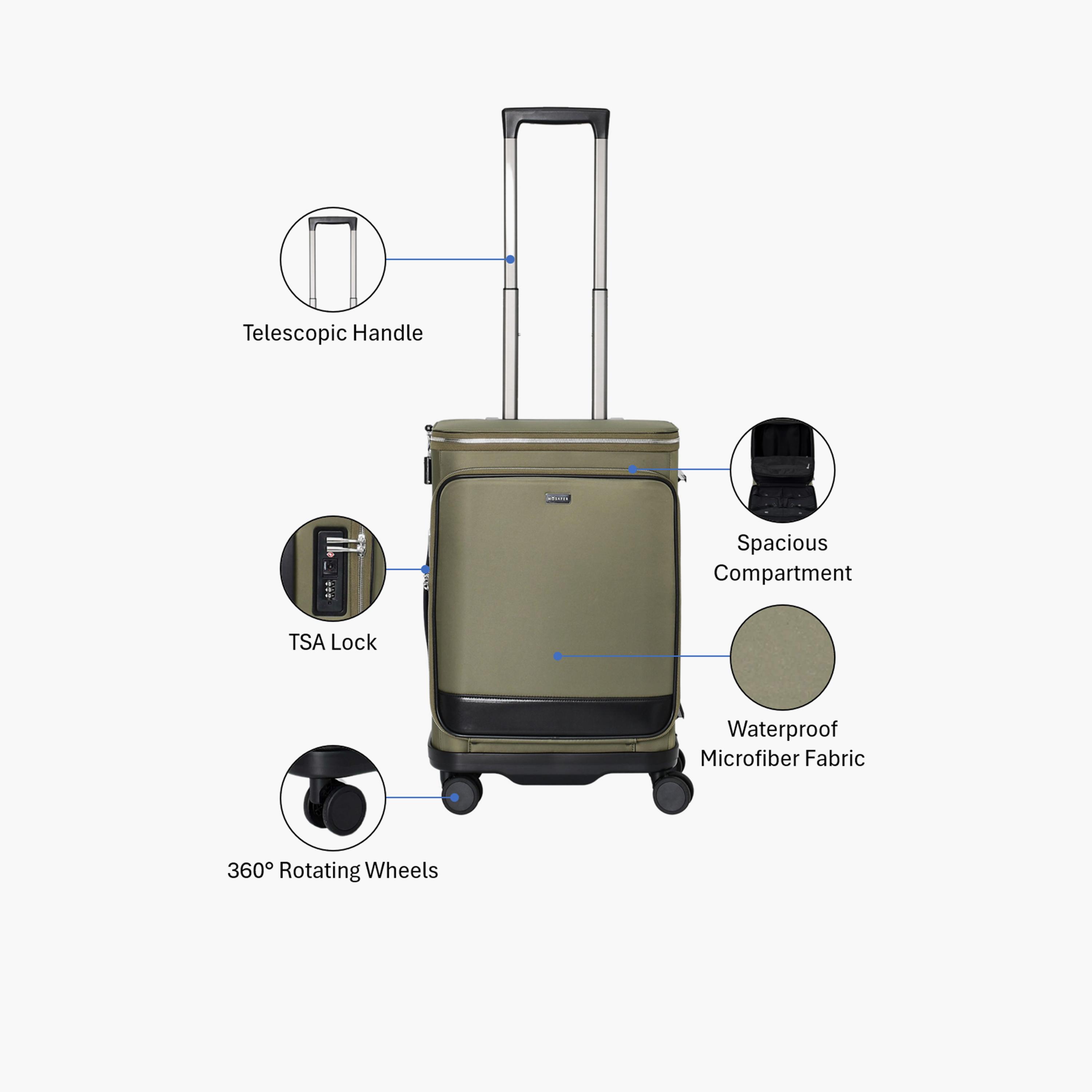 Mosafer Wellington 56 CM Small Cabin Nylon Soft Sided 4-Wheeler Spinner Trolley Bag with TSA Lock-travel-luggagesandbags-luggage-image-3