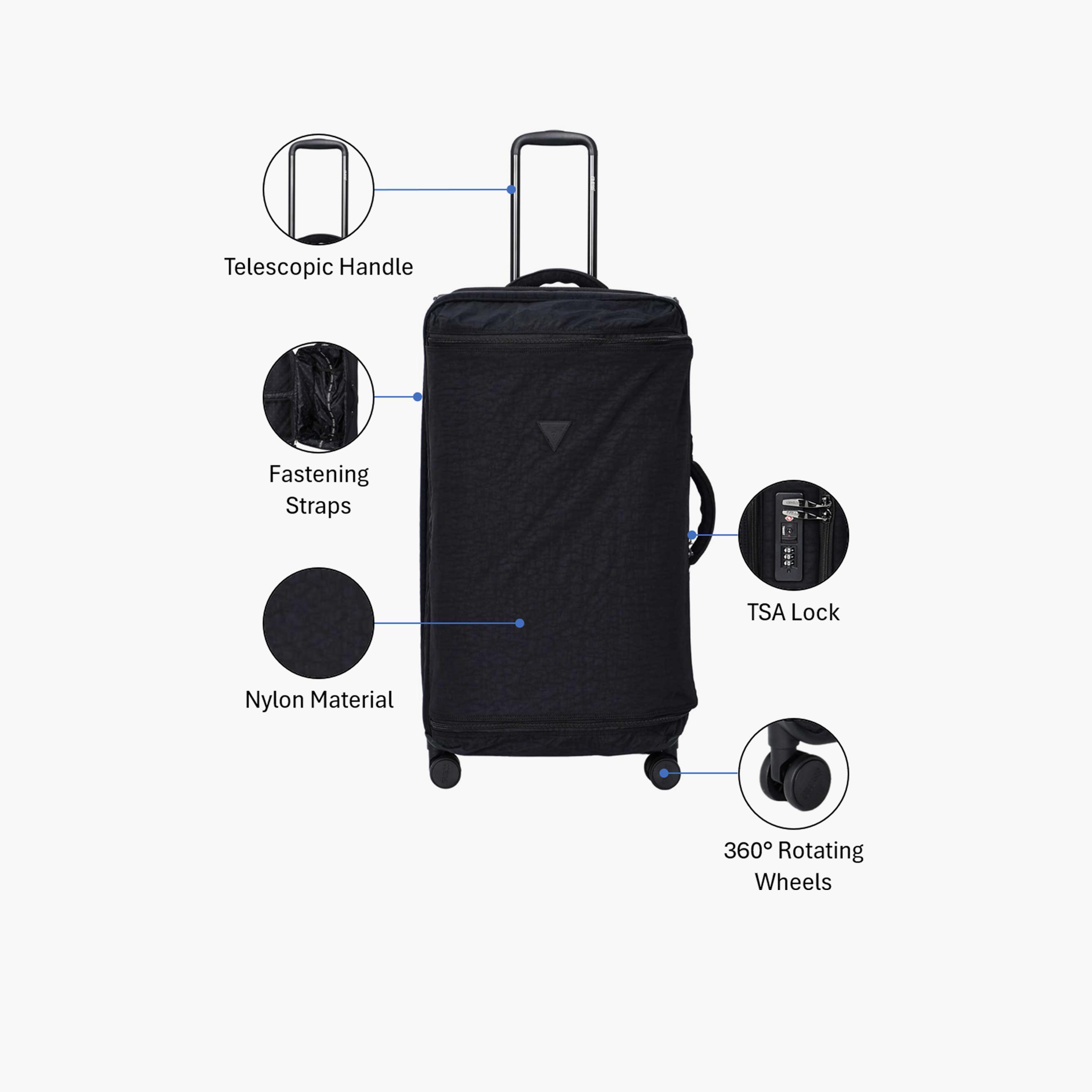 Guess Greyjoy 81 CM Large Check-in Nylon Soft Sided 4-Wheeler Spinner Trolley Bag with TSA Lock-travel-luggagesandbags-luggage-image-3