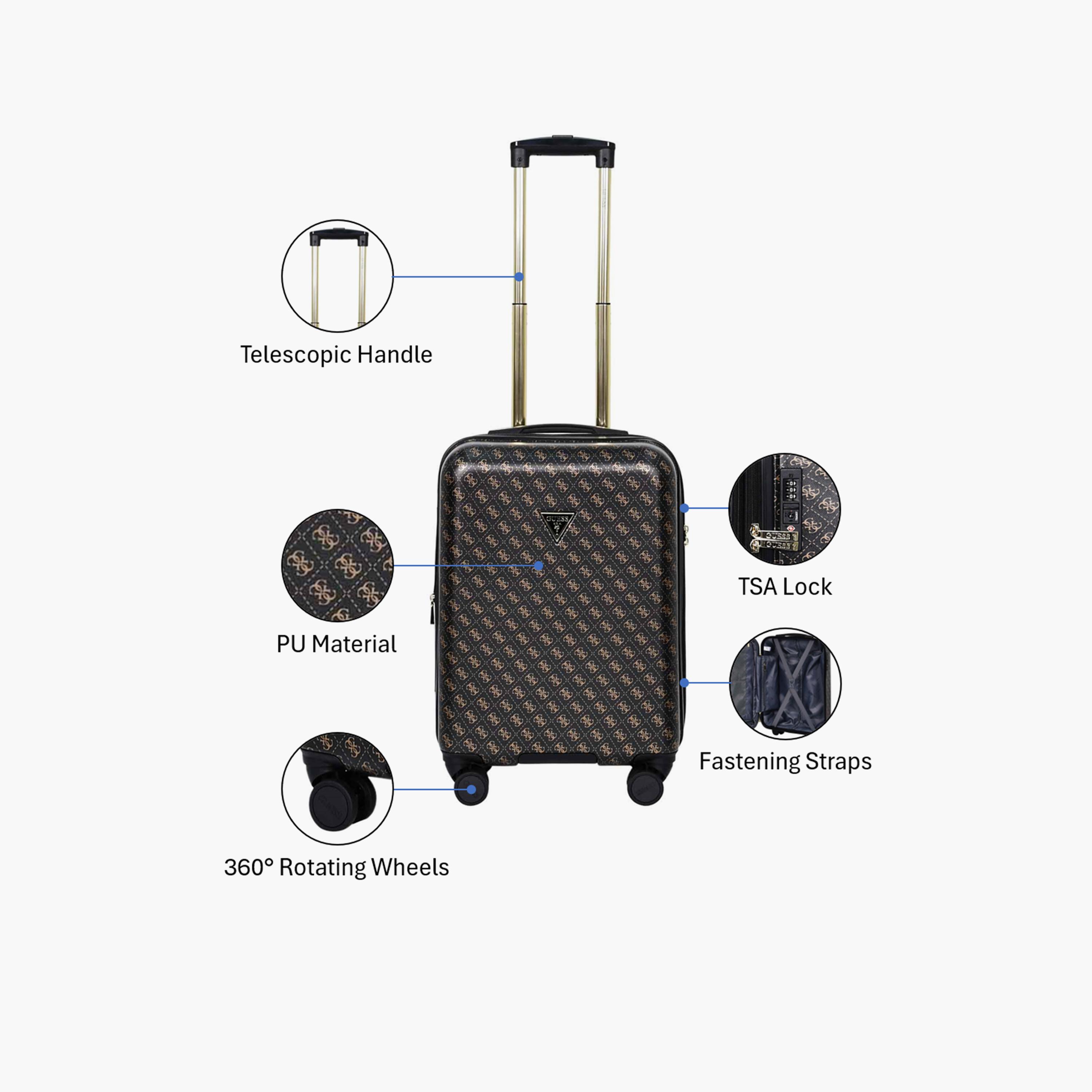 Guess Jesco 56 CM Small Cabin PU Hard Sided 4-Wheeler Spinner Trolley Bag with TSA Lock-travel-luggagesandbags-luggage-image-3