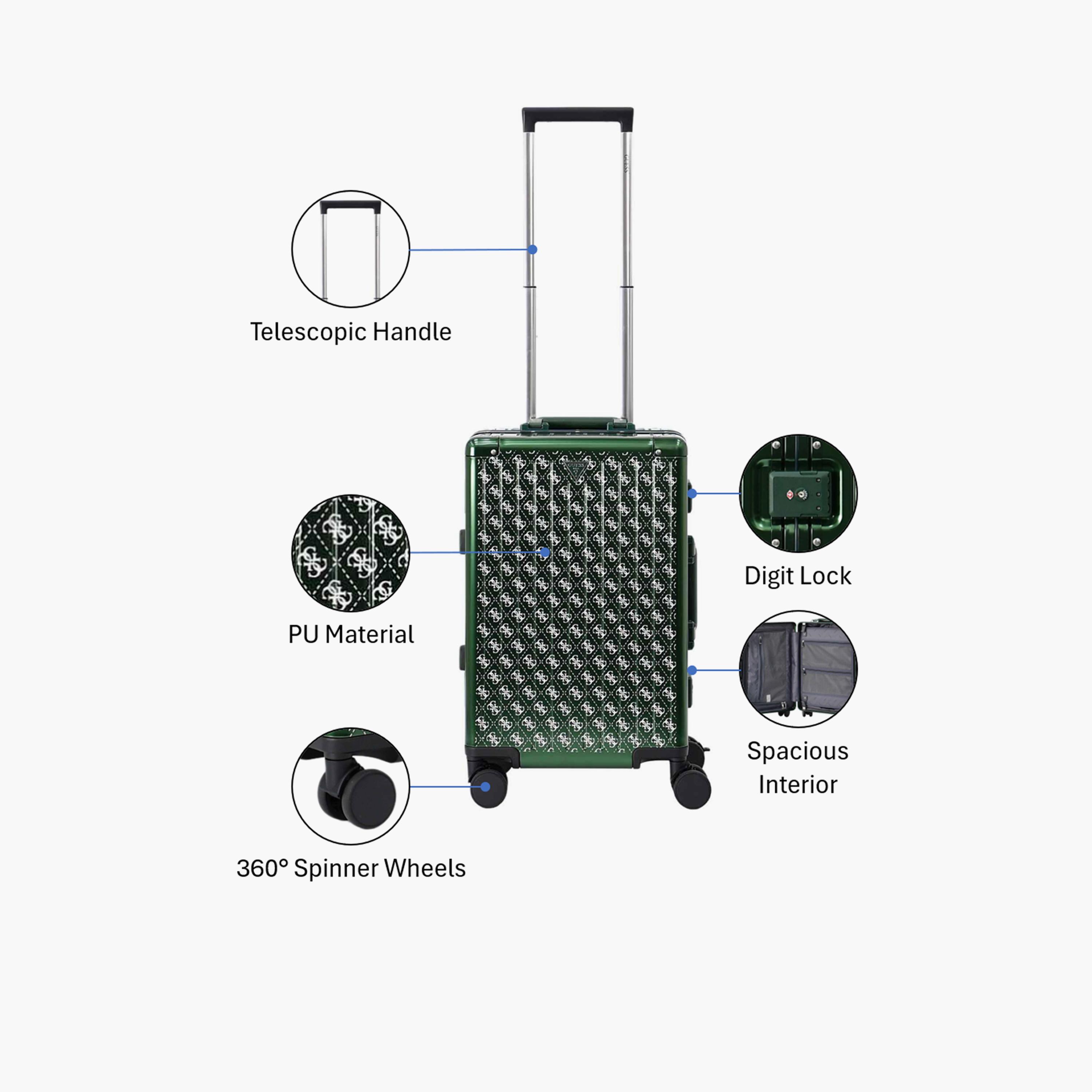 Guess Trunkshow 56.5 CM Small Cabin PU Hard Sided 4-Wheeler Spinner Trolley Bag with TSA Lock-travel-luggagesandbags-luggage-image-3