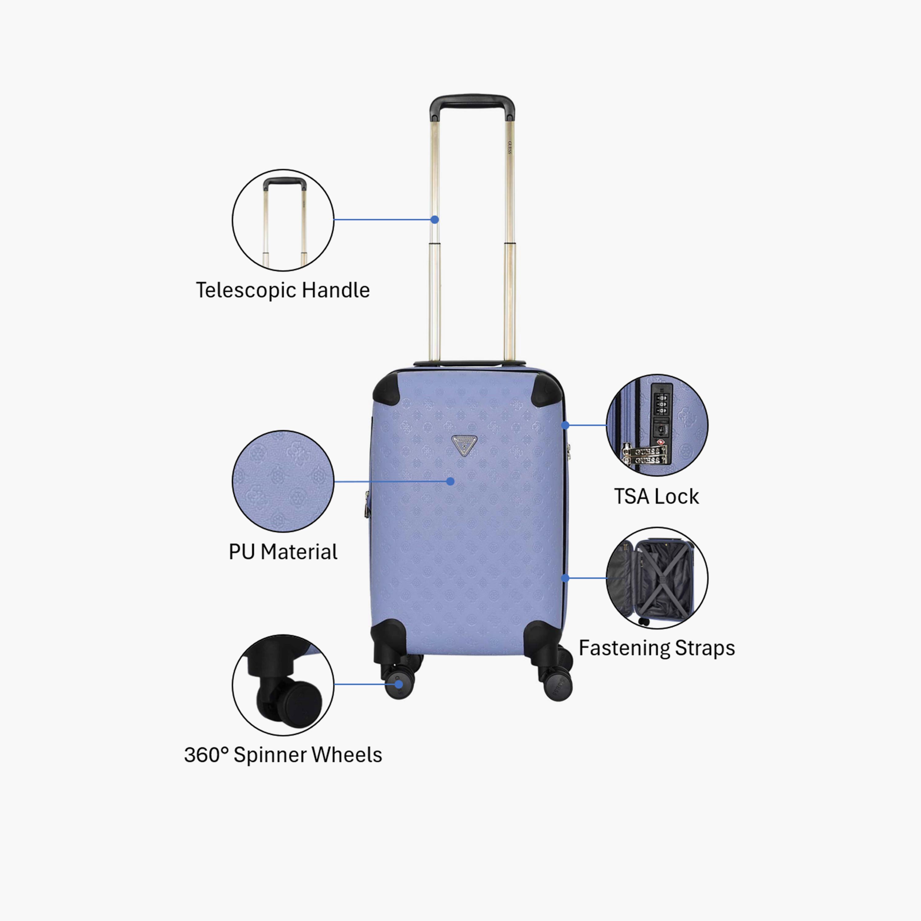 Guess Wilder 56 CM Small Cabin PU Hard Sided 4-Wheeler Spinner Trolley Bag with TSA Lock-travel-luggagesandbags-luggage-image-3