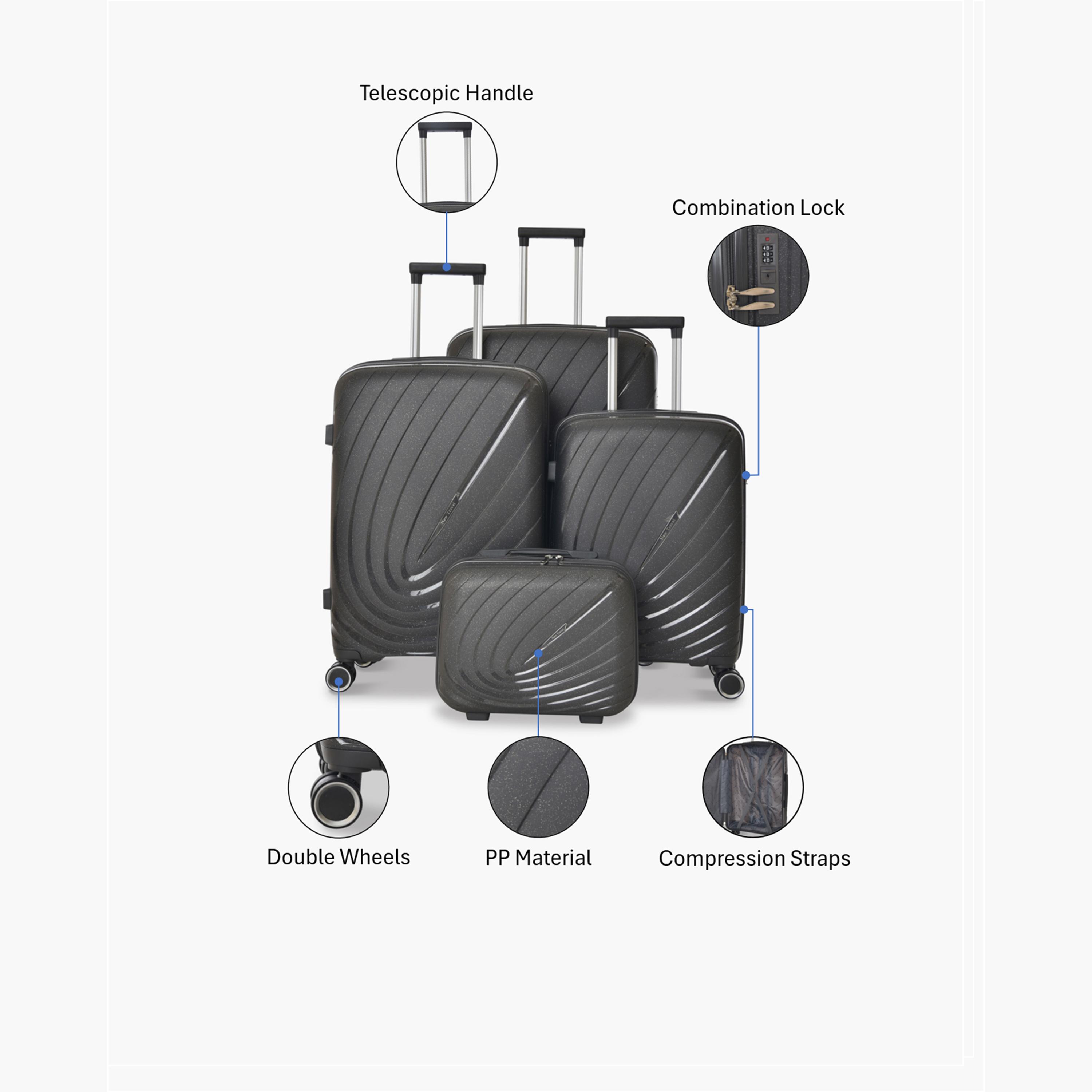 New Travel Set of 4 Polypropylene Hard-Sided 4-Wheeler Spinner Trolley Bags with Combination Lock-travel-luggagesandbags-luggage-image-2