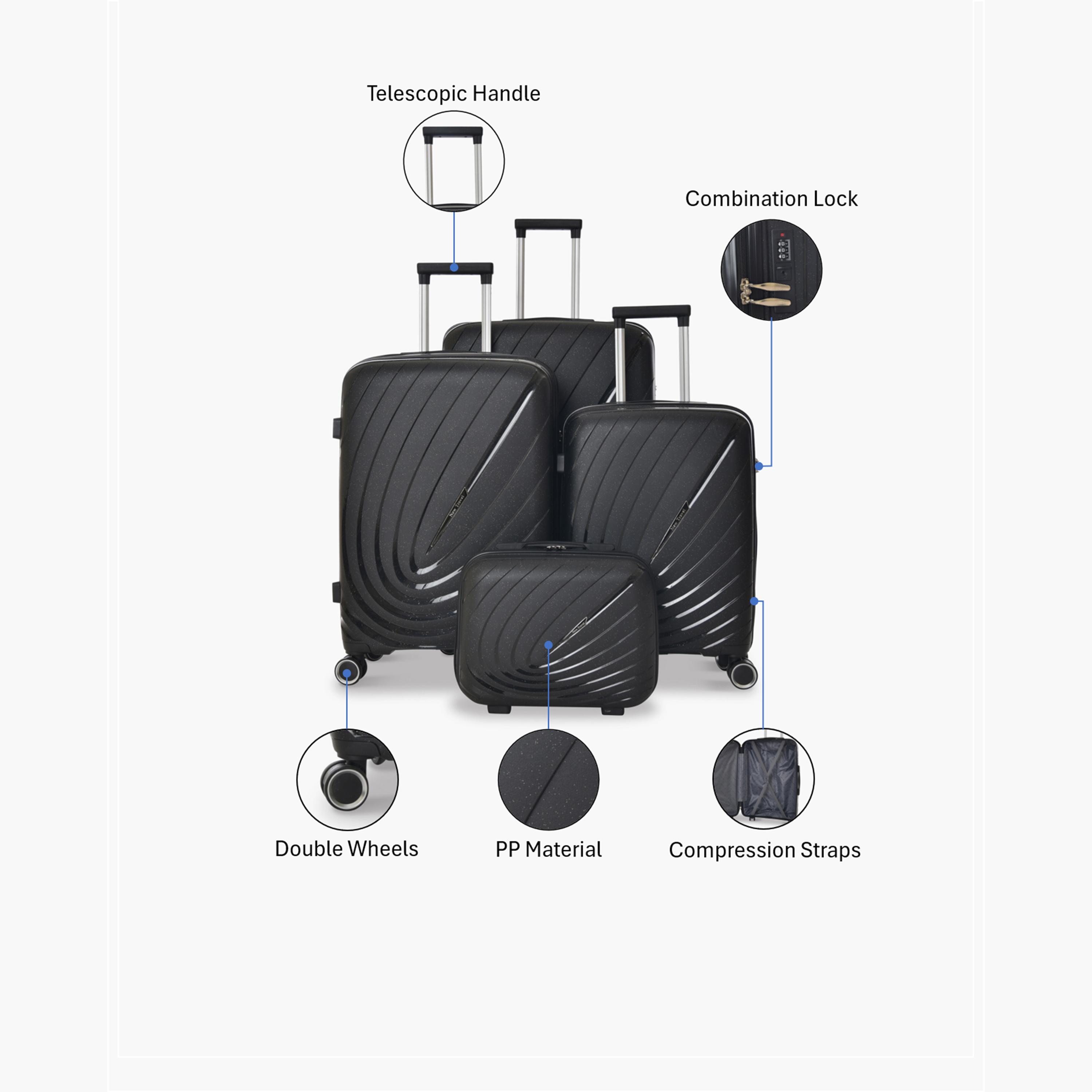 New Travel Set of 4 Polypropylene Hard-Sided 4-Wheeler Spinner Trolley Bags with Combination Lock-travel-luggagesandbags-luggage-image-2
