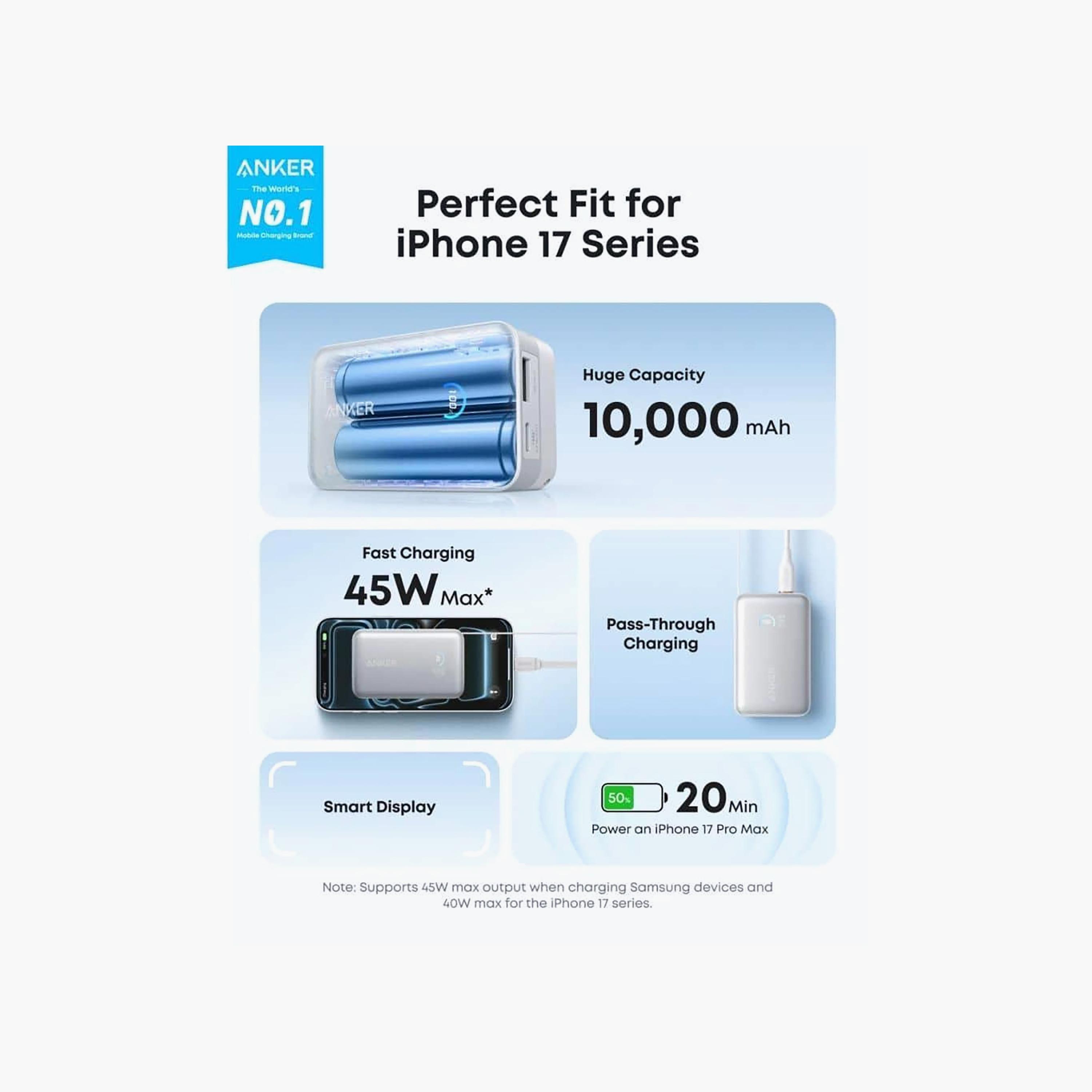 باور بنك بسعة 10000 مللي أمبير وقدرة 45 واط مع كابل مدمج من أنكر | A1638H-electronics-accessories-mobileaccesories-image-2