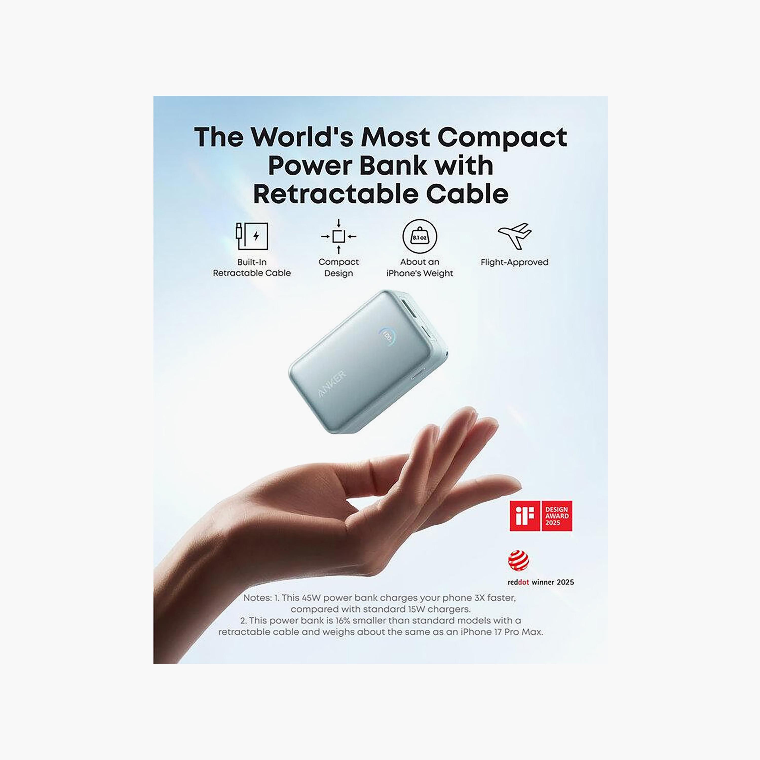 باور بنك بسعة 10000 مللي أمبير وقدرة 45 واط مع كابل مدمج أخضر من أنكر | A1638H61-electronics-accessories-mobileaccesories-image-3