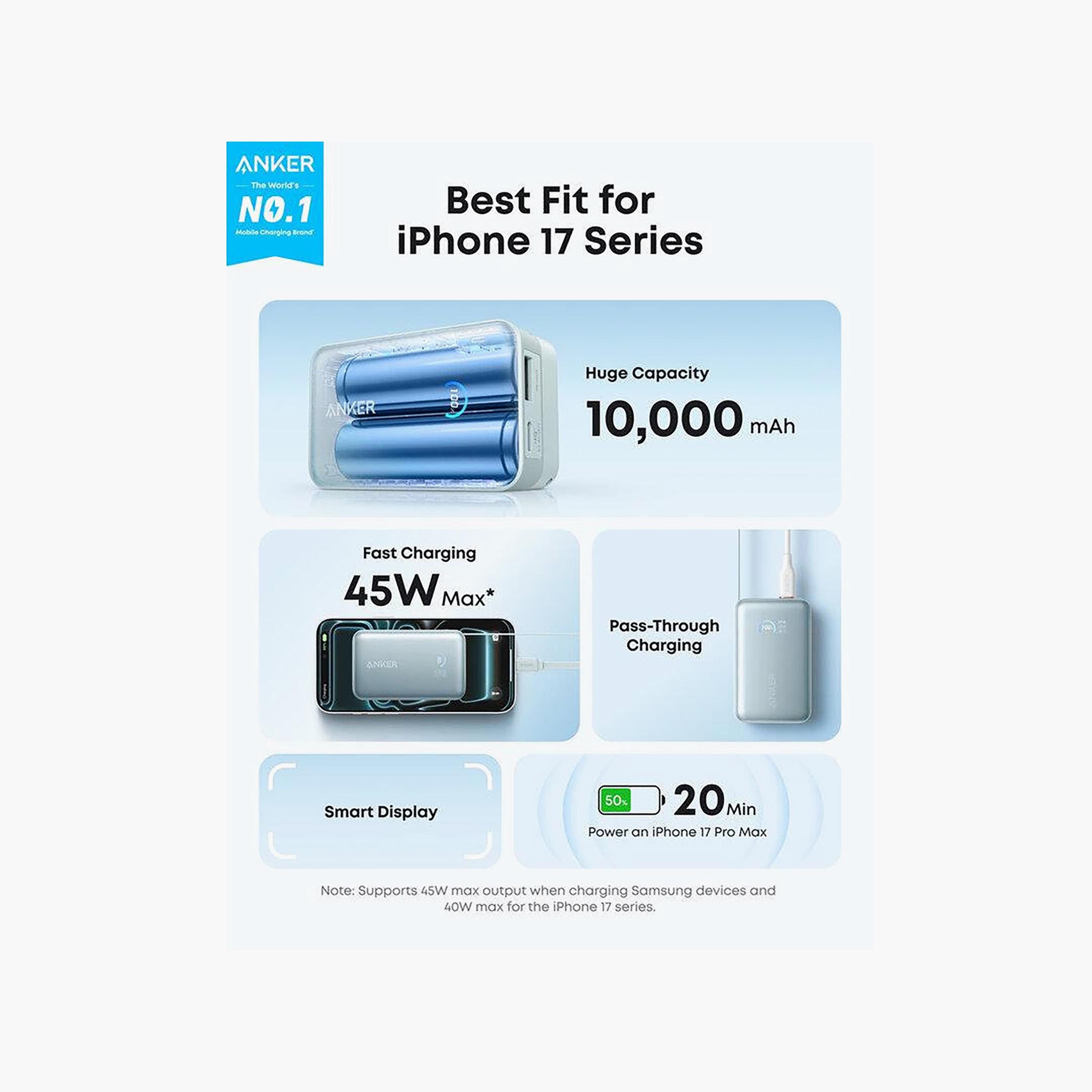 باور بنك بسعة 10000 مللي أمبير وقدرة 45 واط مع كابل مدمج أخضر من أنكر | A1638H61-electronics-accessories-mobileaccesories-image-4