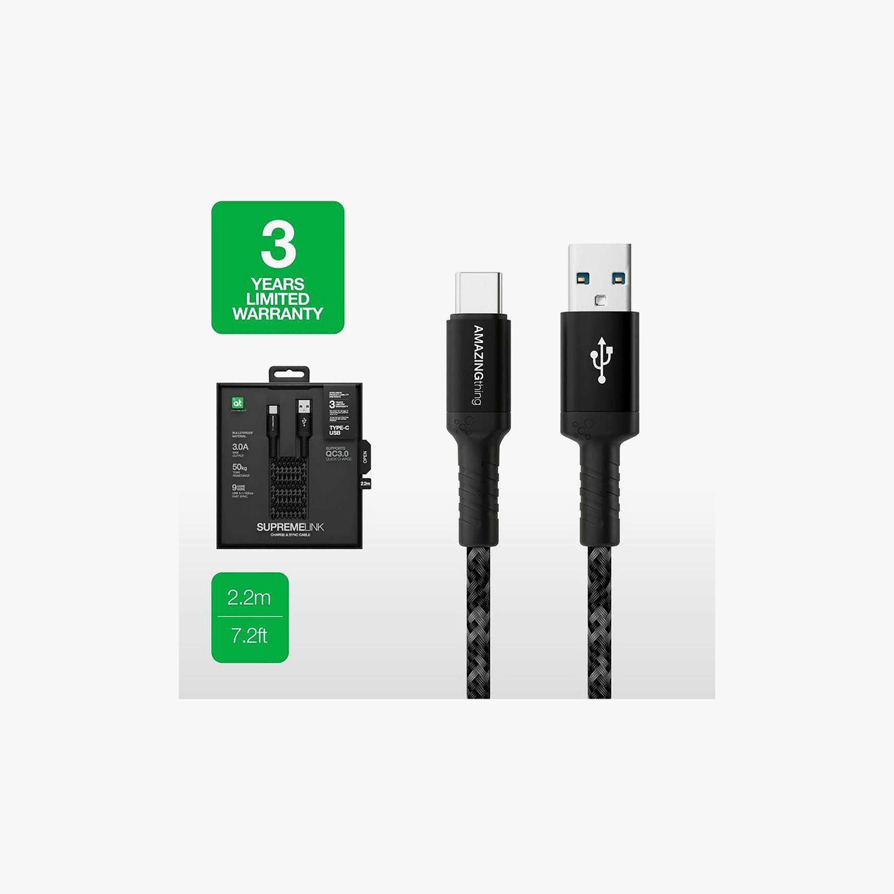 كابل أمايزينج ثينج سوبريم لينك من نوع USB-C 3.1 مع درع حماية بطول 2.2 متر باللون الأسود | ATC022BK-electronics-accessories-mobileaccesories-image-4