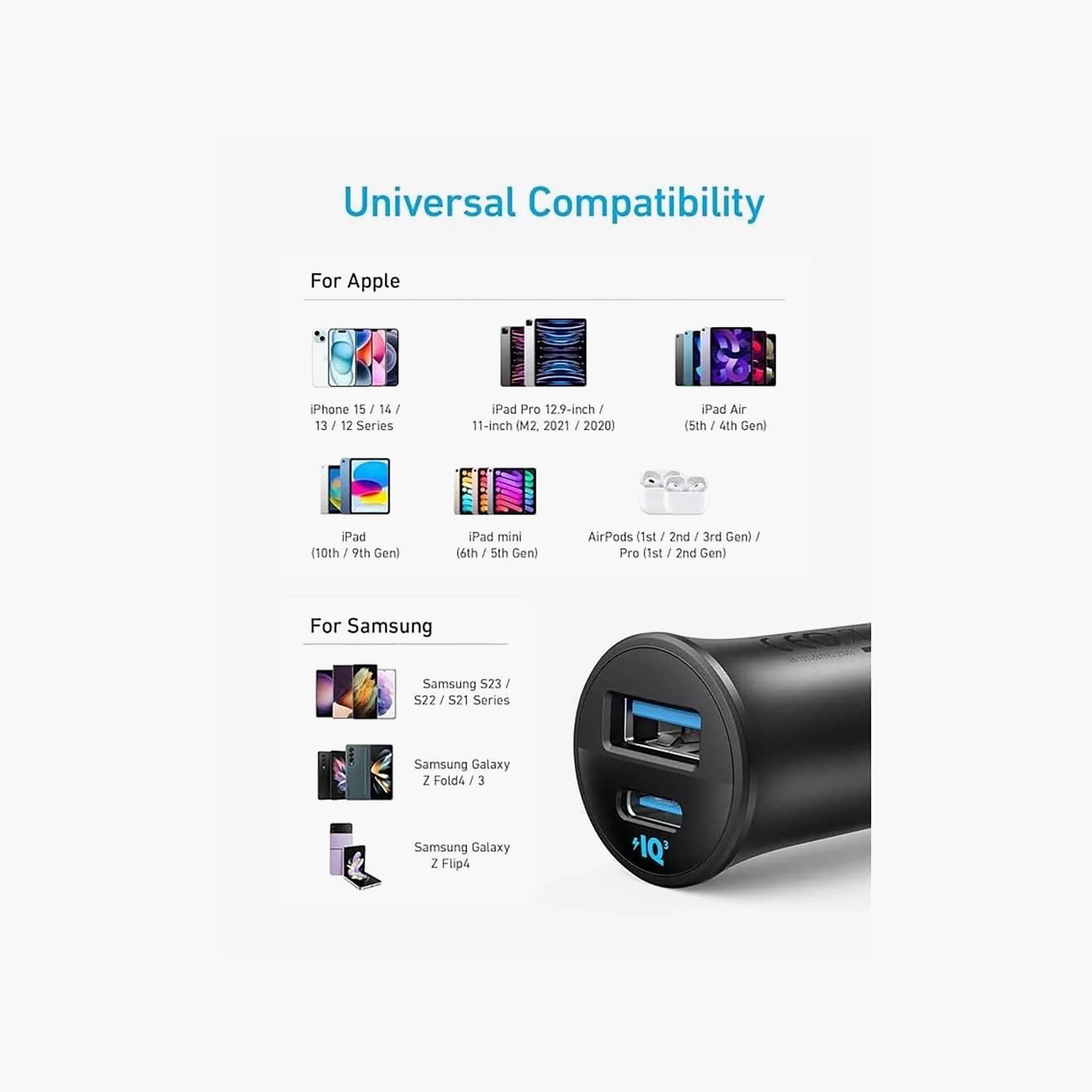 شاحن سيارة أنكر بمنفذين وقوة 30 واط باللون الأسود | B2741H11-electronics-accessories-mobileaccesories-image-2