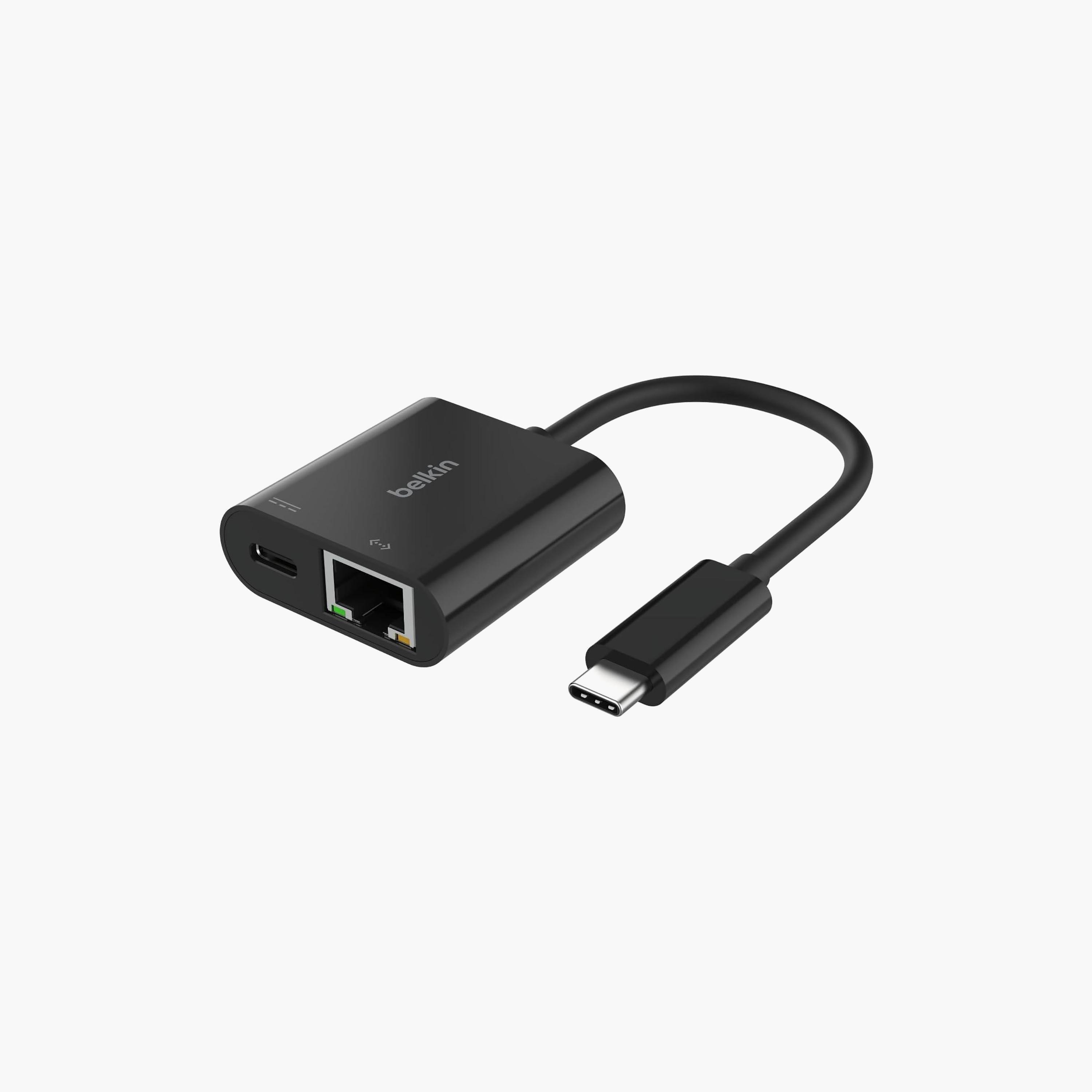 Belkin Connect USB-C to Ethernet Charge Adapter 100W Passthrough 1000 Mbps Black | BKN-INC019BTBK-electronics-accessories-mobileaccesories-image-1