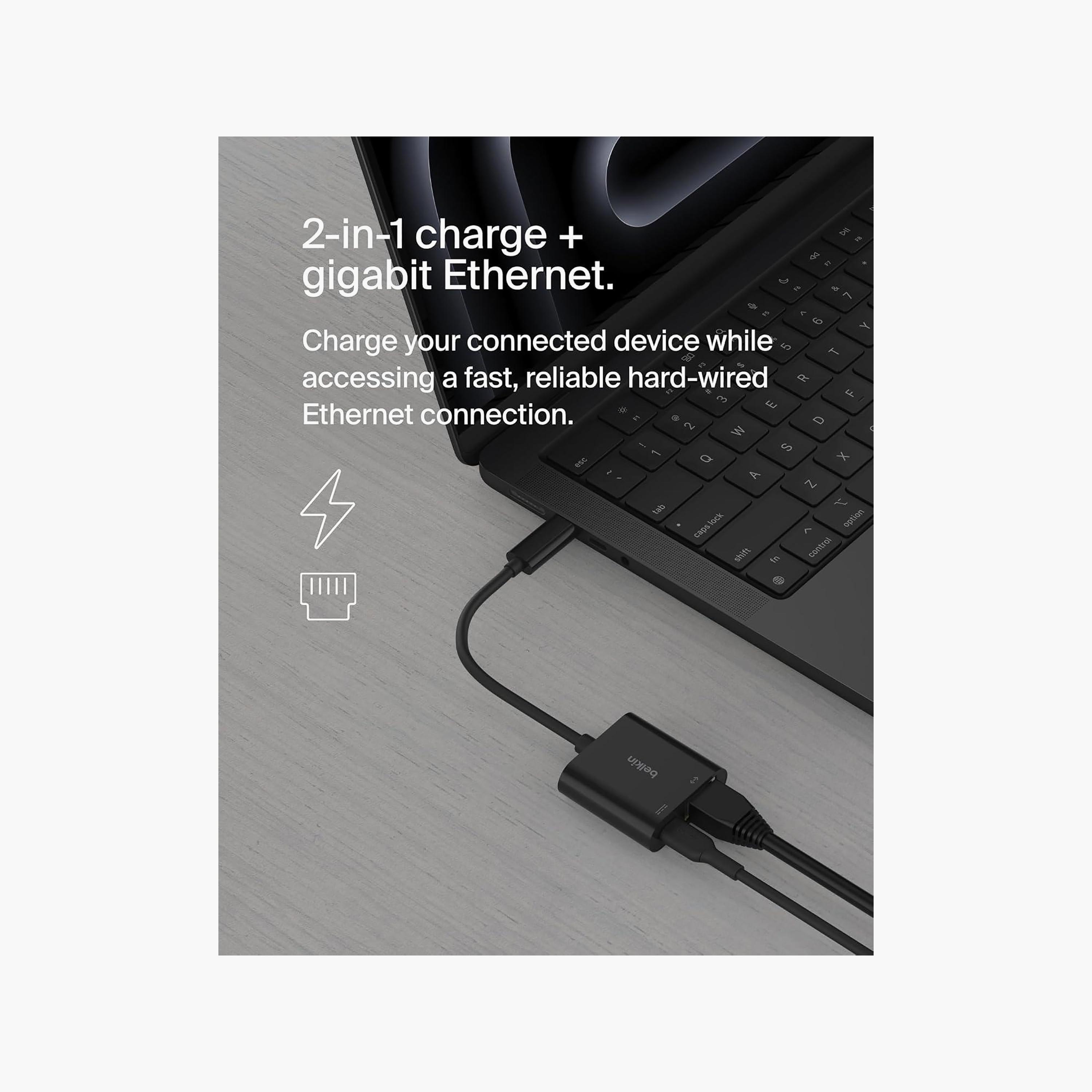 Belkin Connect USB-C to Ethernet Charge Adapter 100W Passthrough 1000 Mbps Black | BKN-INC019BTBK-electronics-accessories-mobileaccesories-image-2