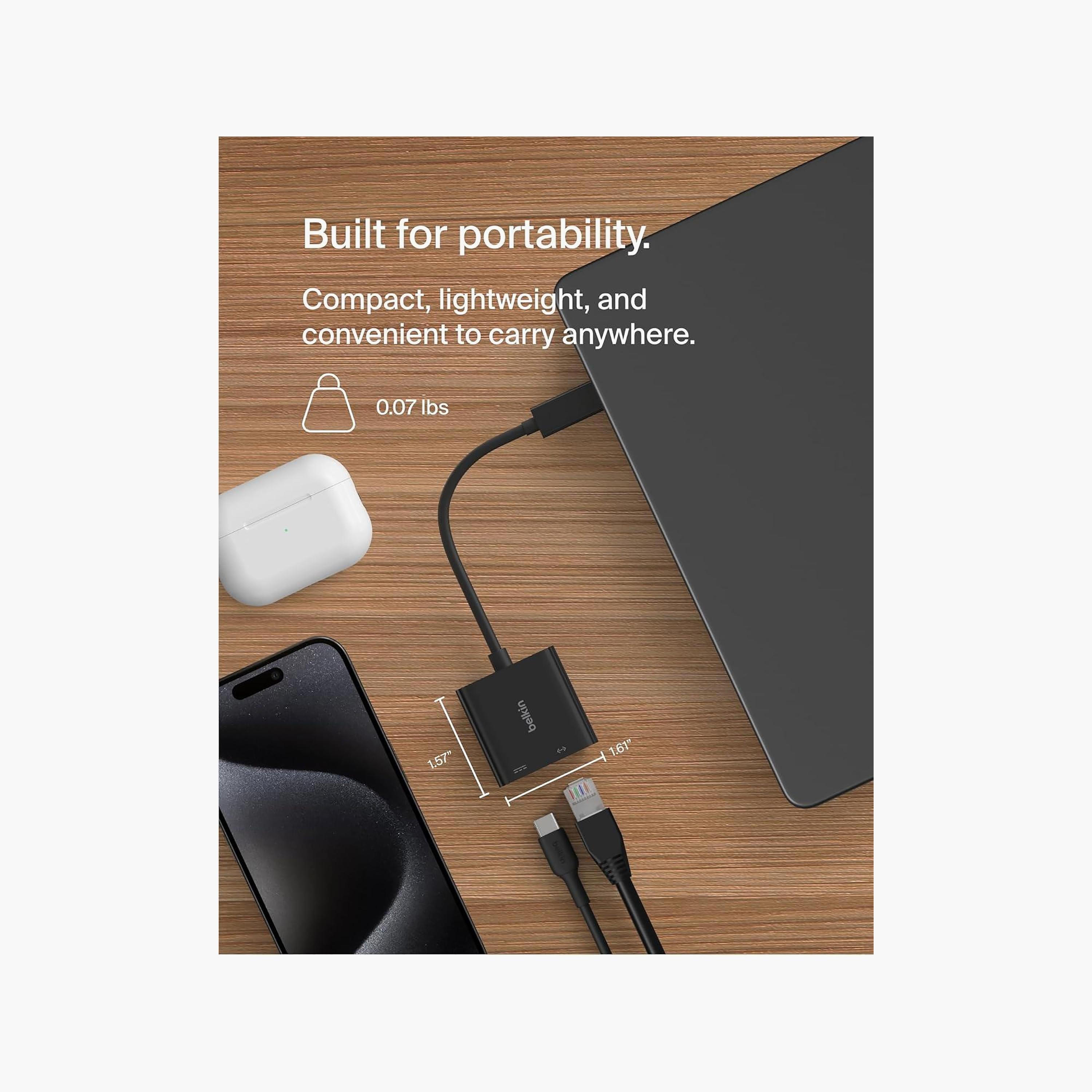 Belkin Connect USB-C to Ethernet Charge Adapter 100W Passthrough 1000 Mbps Black | BKN-INC019BTBK-electronics-accessories-mobileaccesories-image-3