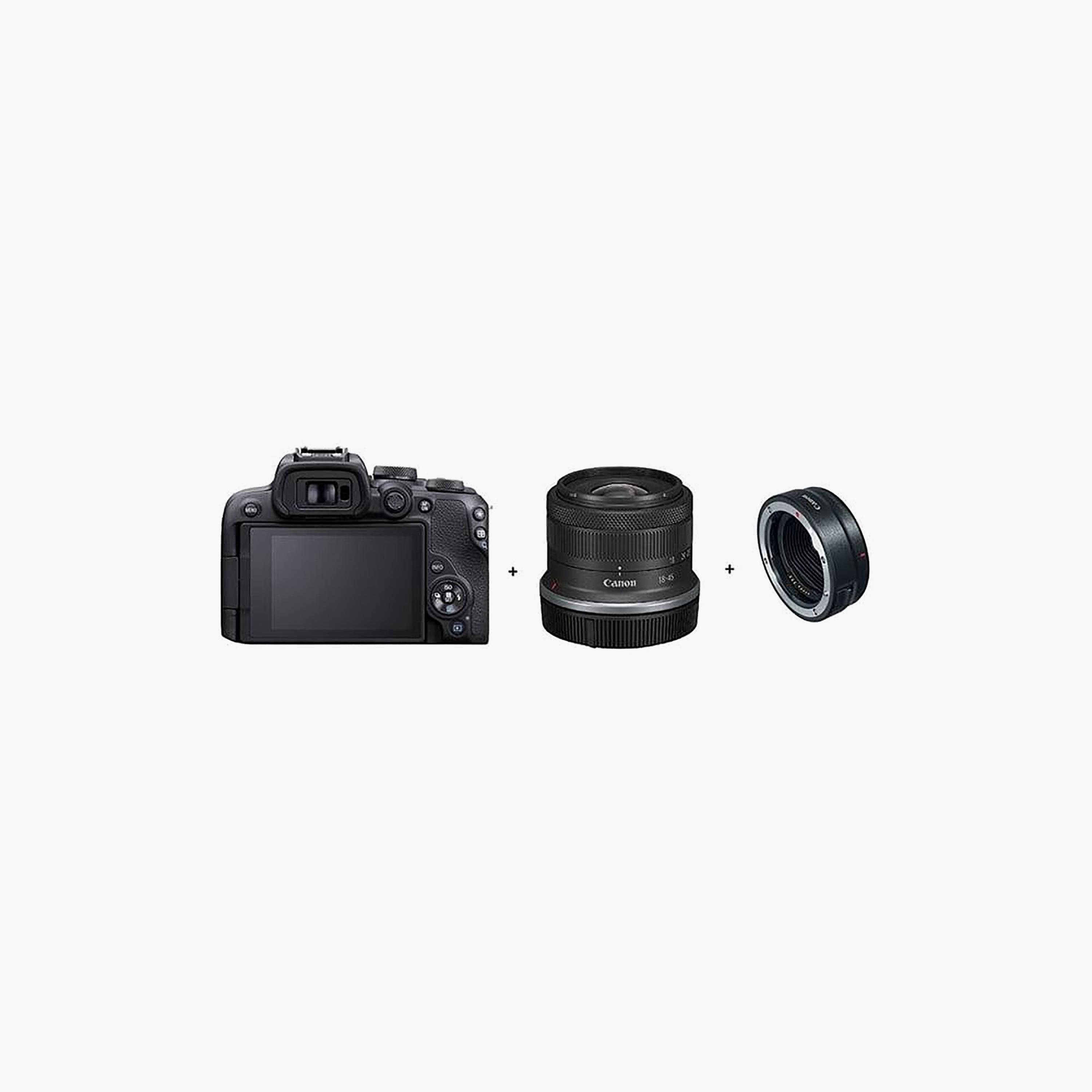 Canon EOS R10 Mirrorless Camera Black RF-S 18-45mm F4.5-6.3 IS STM Lens EF-EOS R Adapter-electronics-camera-image-1