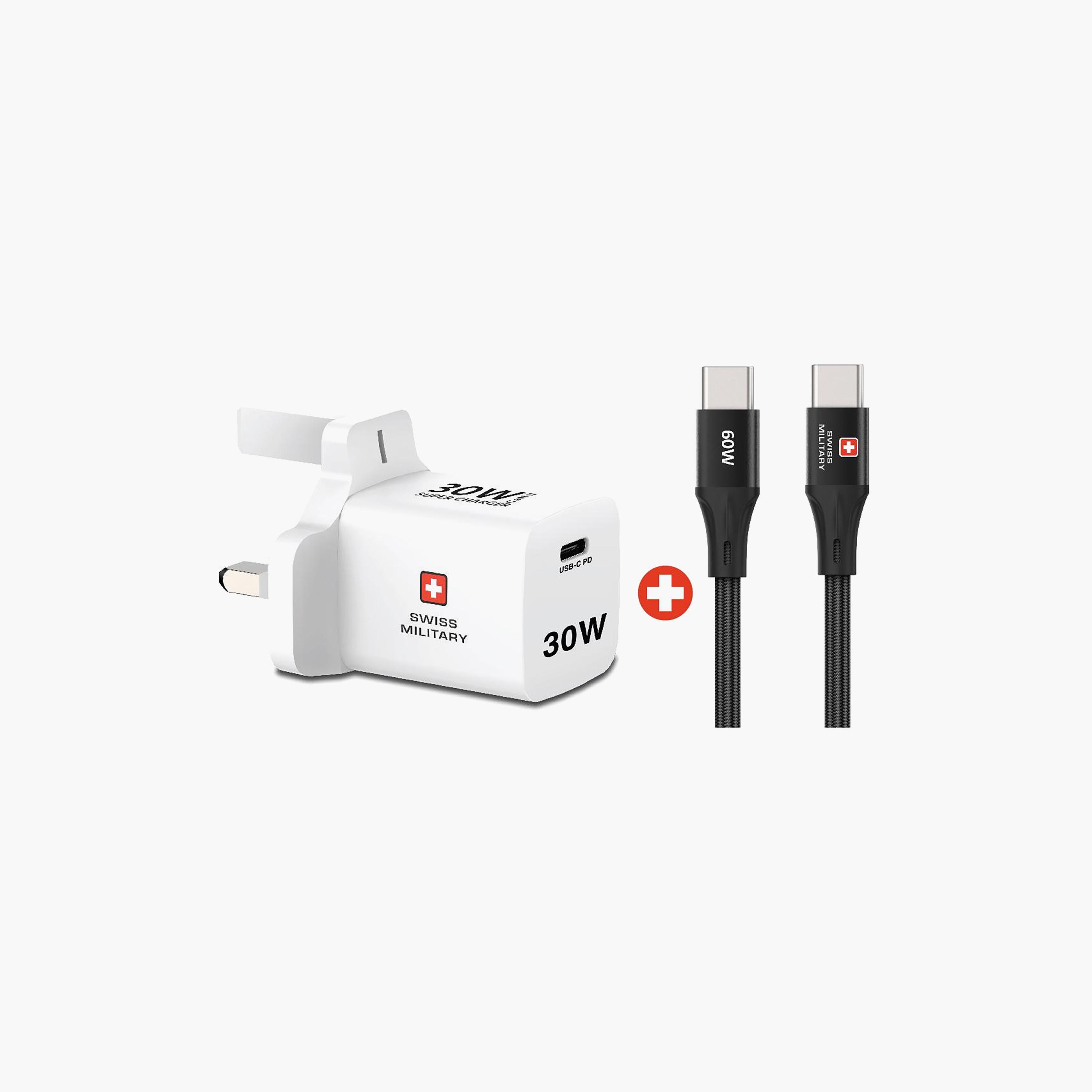 Swiss Military 30W GAN II USB-C PD Mini Charger White with 60W 1m Cable Black-electronics-accessories-mobileaccesories-image-1