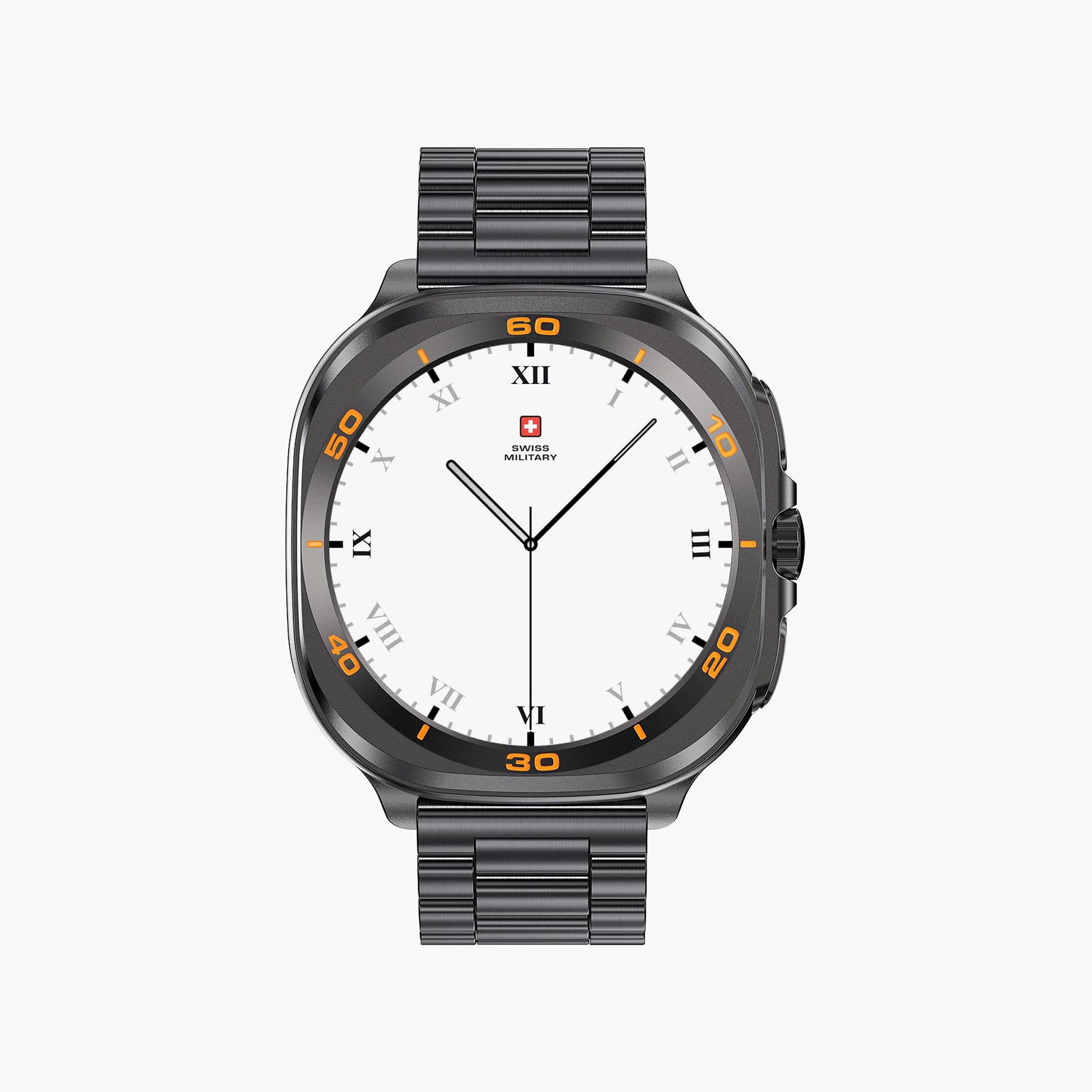 ساعة ذكية سويس ميليتاري دوم 7 بهيكل معدني أسود وحزام فضي | SM-BD-DOM7-BLKMS-2ST-BLKL-BLKS-men-watchesandjewellery-watches-image-1