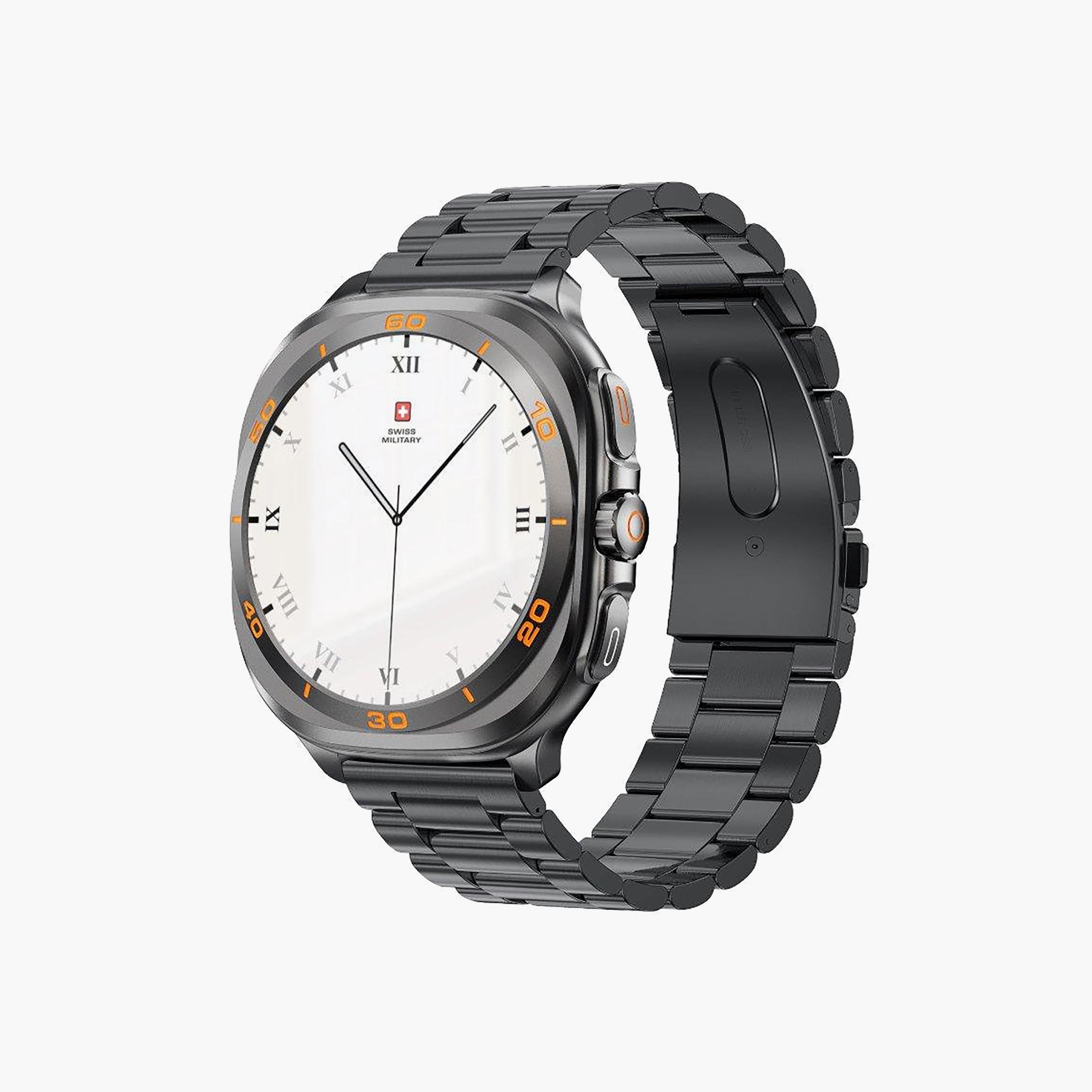 ساعة ذكية سويس ميليتاري دوم 7 بهيكل معدني أسود وحزام فضي | SM-BD-DOM7-BLKMS-2ST-BLKL-BLKS-men-watchesandjewellery-watches-image-2