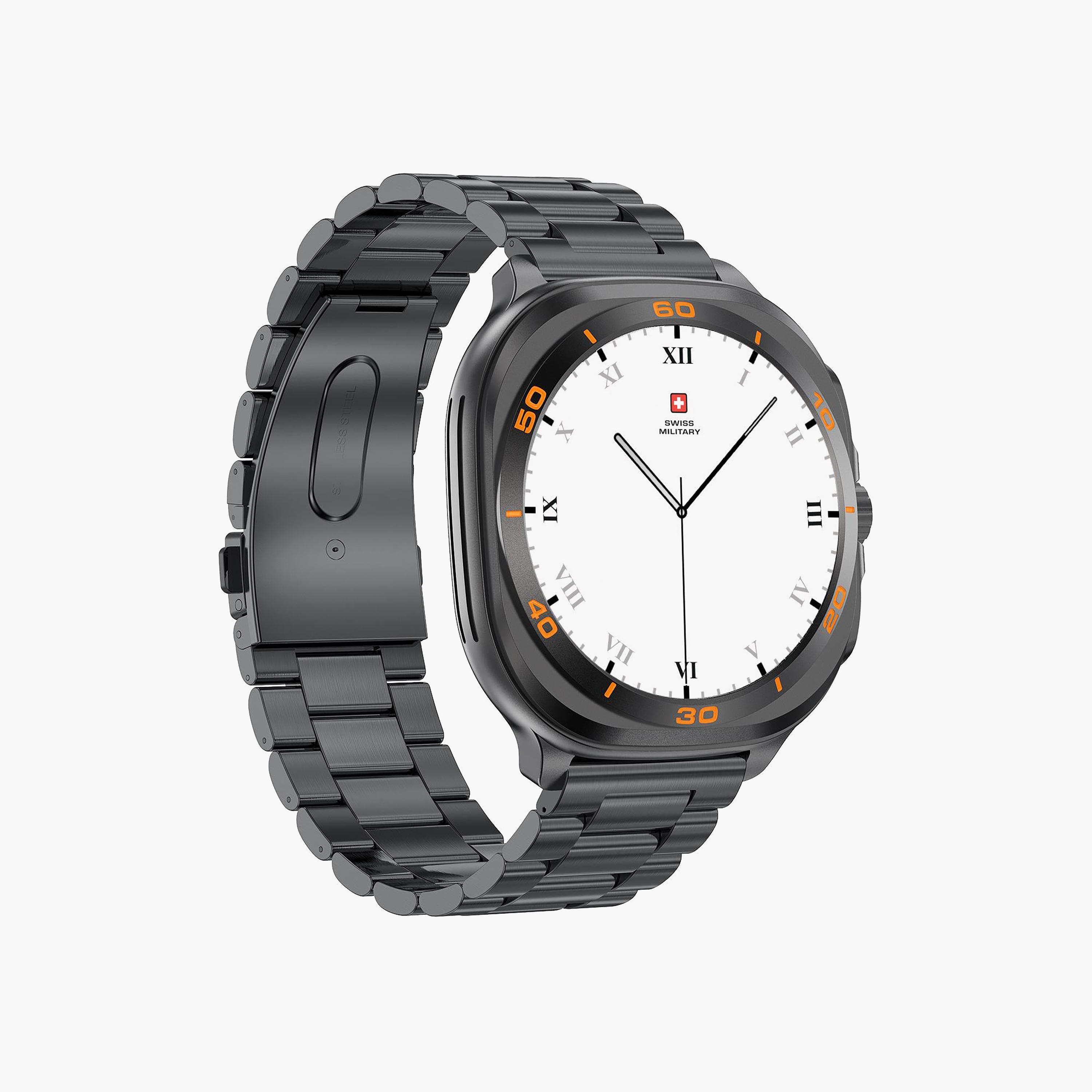 ساعة ذكية سويس ميليتاري دوم 7 بهيكل معدني أسود وحزام فضي | SM-BD-DOM7-BLKMS-2ST-BLKL-BLKS-men-watchesandjewellery-watches-image-3