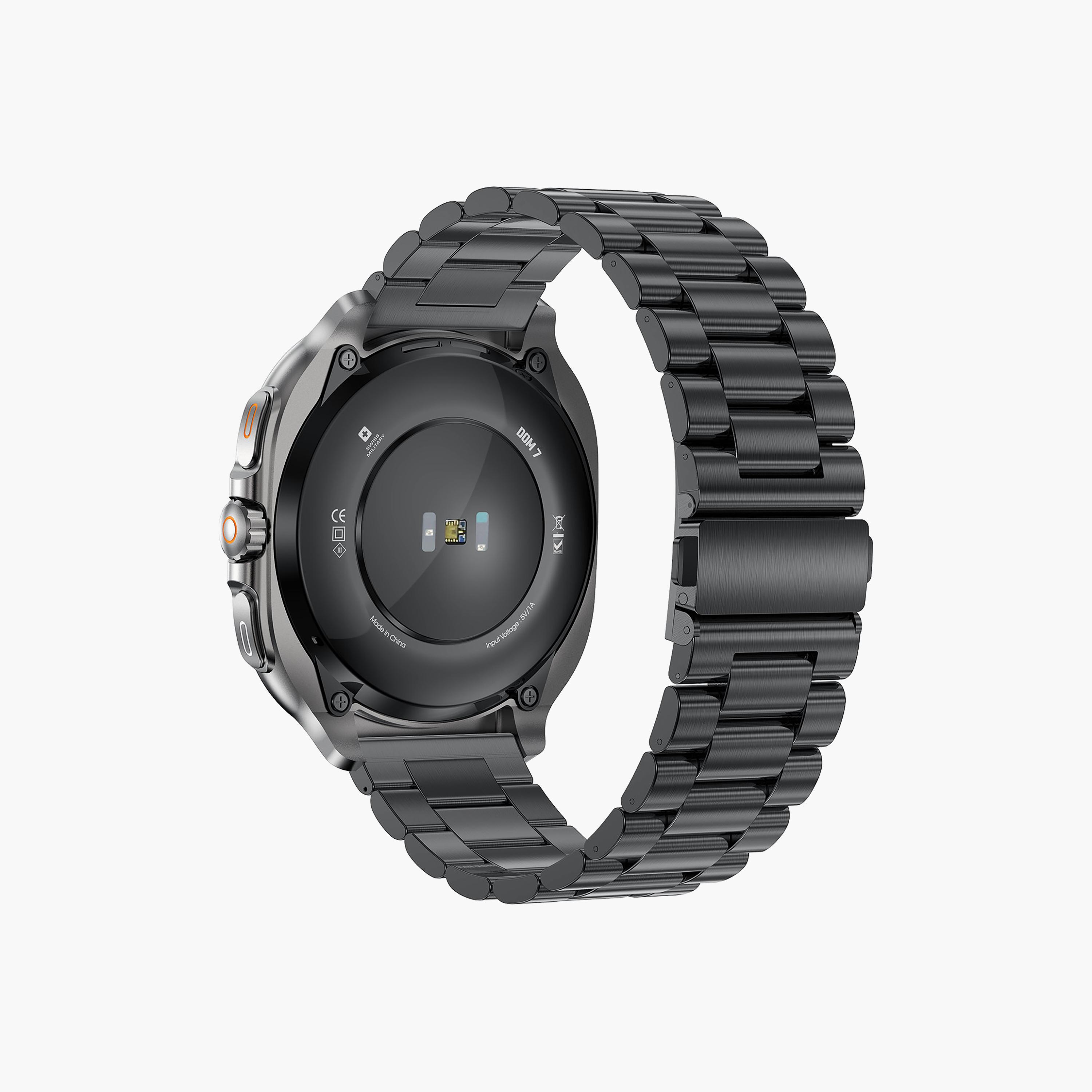 ساعة ذكية سويس ميليتاري دوم 7 بهيكل معدني أسود وحزام فضي | SM-BD-DOM7-BLKMS-2ST-BLKL-BLKS-men-watchesandjewellery-watches-image-4