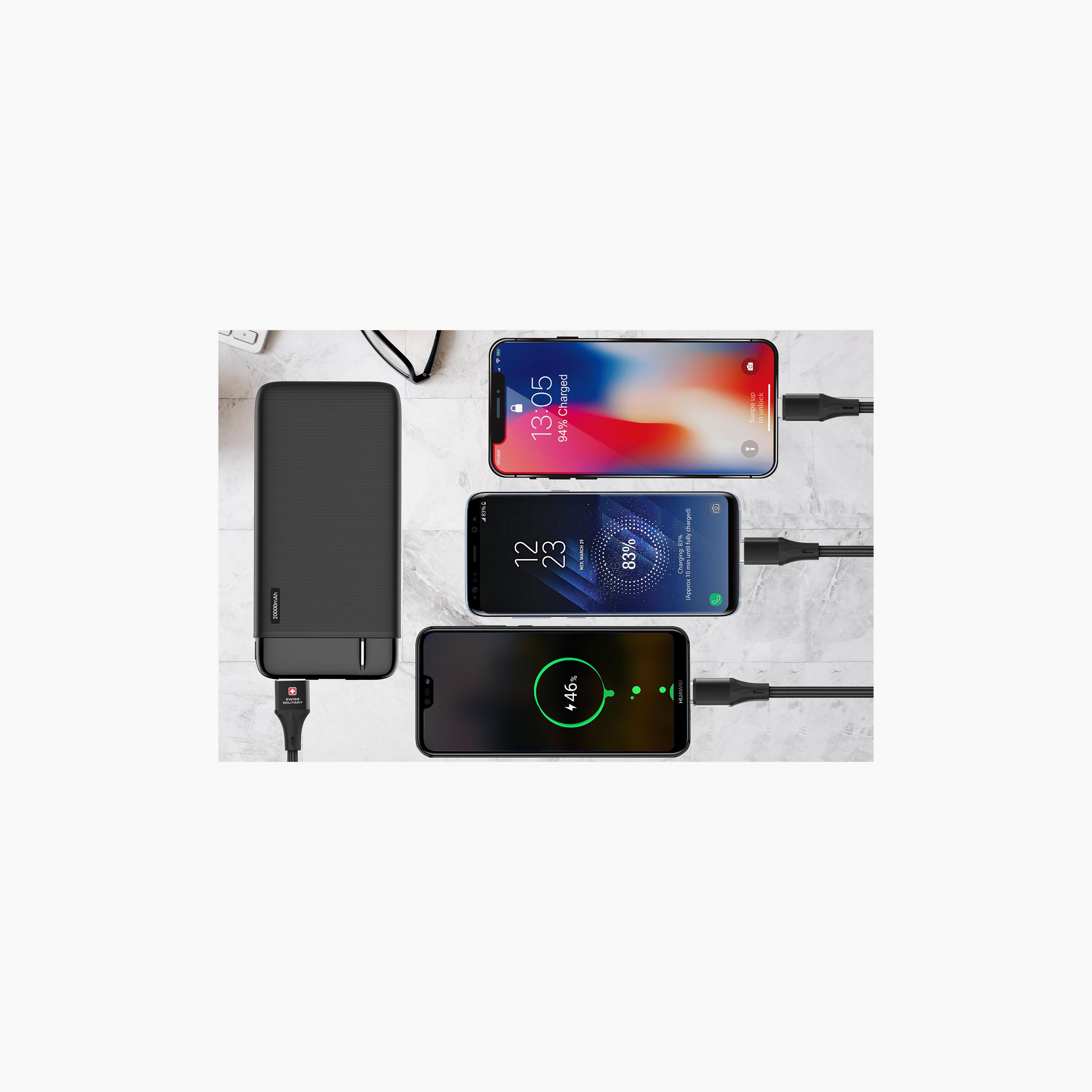 كابل سويس ميليتاري المميز والمنسوج 2 في 1 (بموصل USB-C وموصل Lightning) باللون الأسود-electronics-accessories-mobileaccesories-image-3