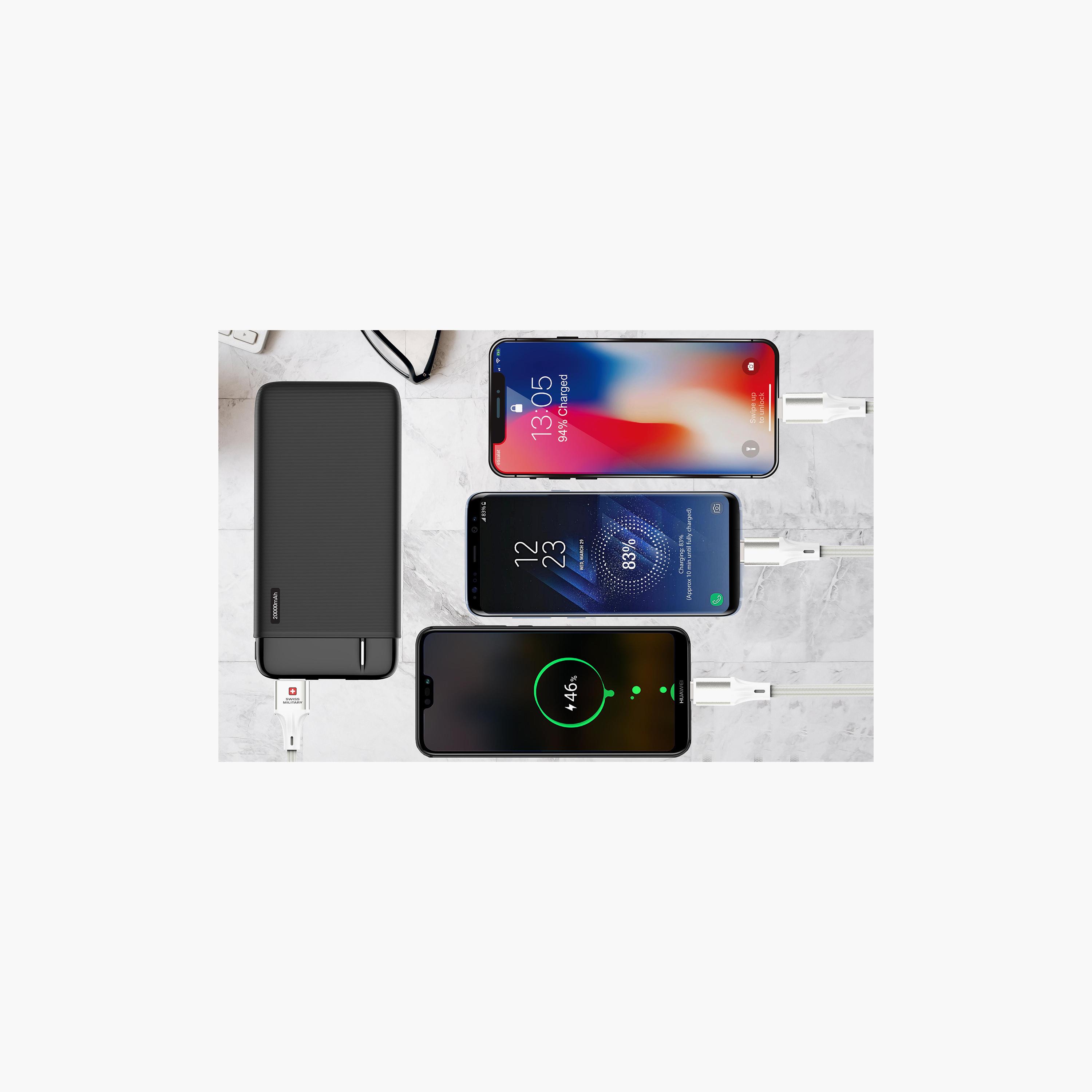 كابل سويس ميليتاري المميز والمنسوج 3 في 1 (بمنفذي USB-C ومنفذ Lightning) باللون الأبيض-electronics-accessories-mobileaccesories-image-3
