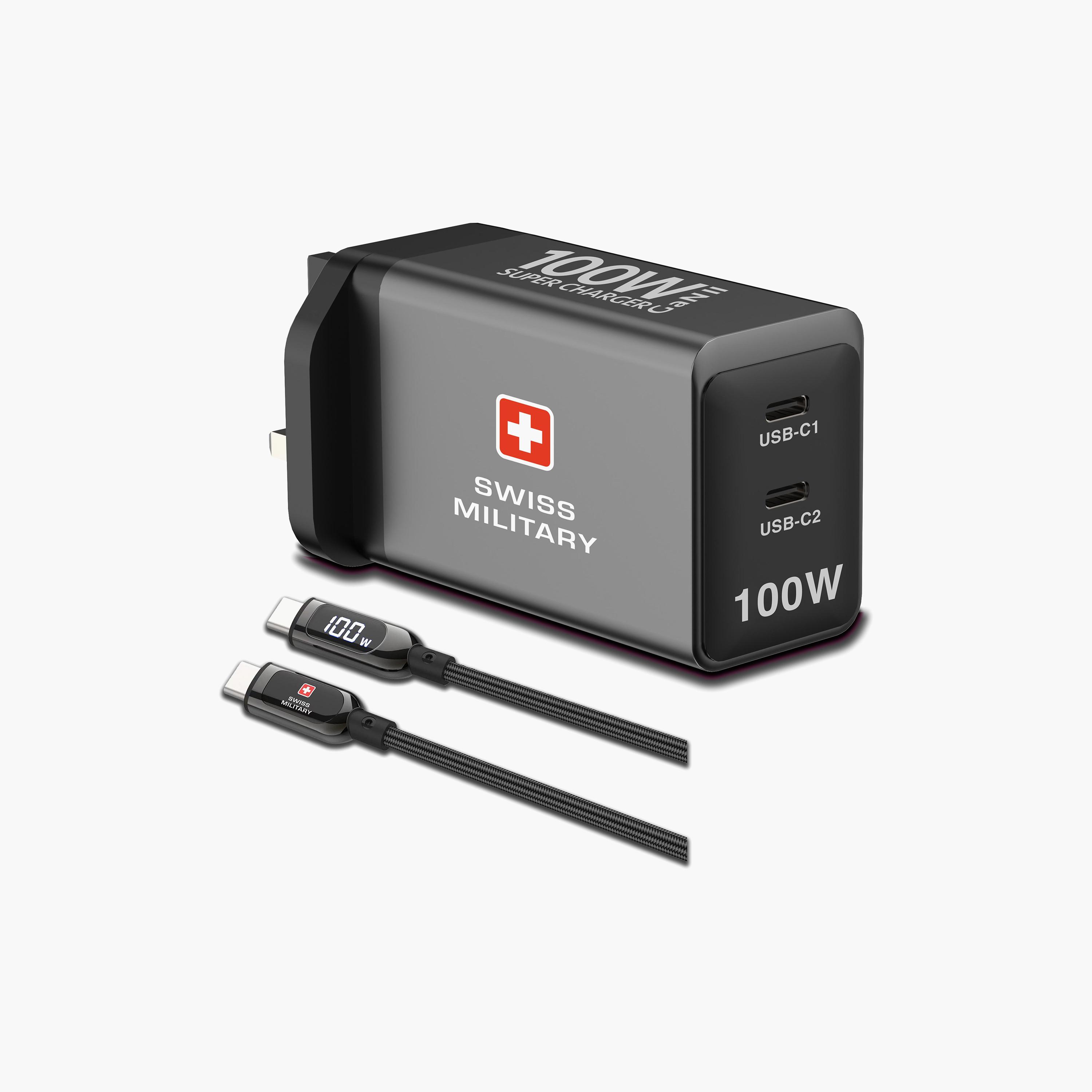 Swiss Military GaN II 100W AC Adapter 2 USB-C Ports with Cable USB-C to USB-C CC100W-electronics-accessories-mobileaccesories-image-1