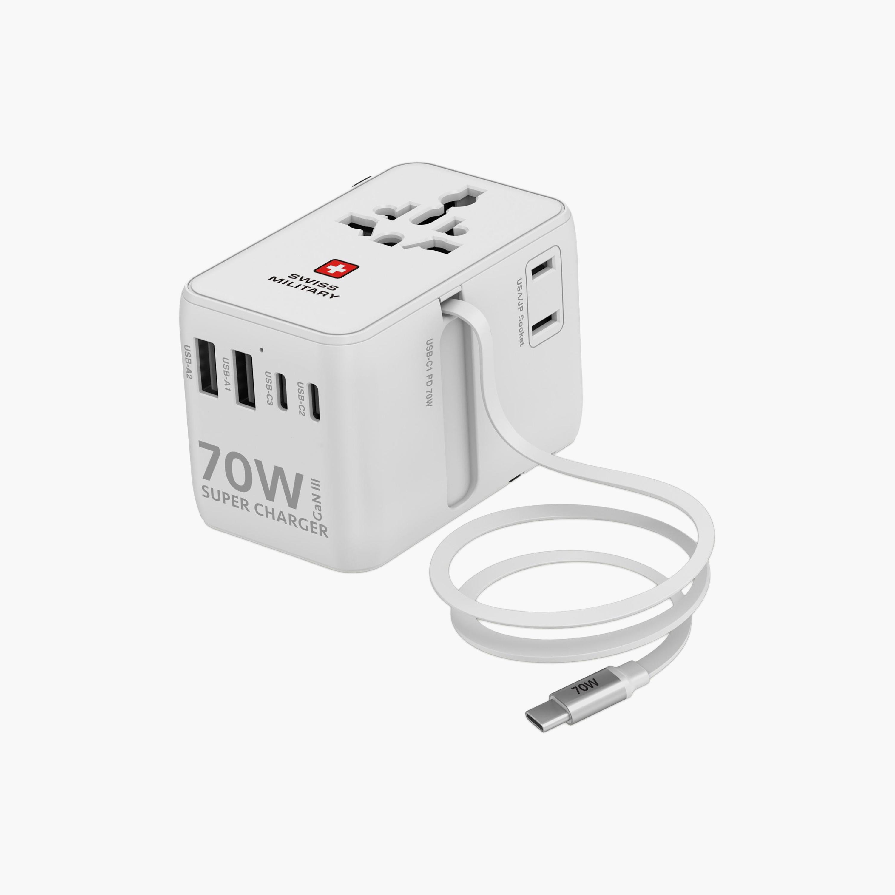 Swiss Military International Travel Adapter 70W GaN Built-In Cable 150 Countries White-electronics-accessories-mobileaccesories-image-1
