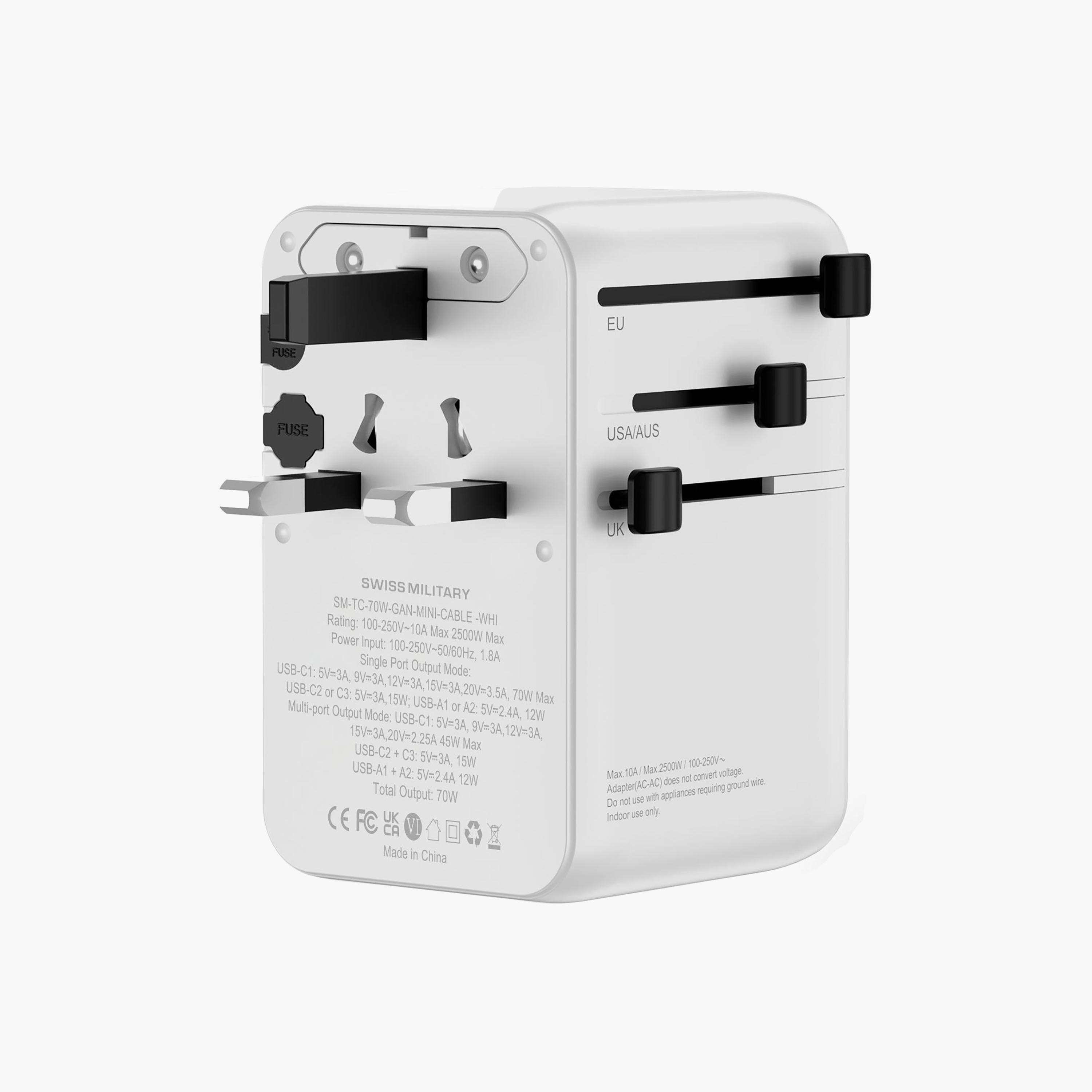 Swiss Military International Travel Adapter 70W GaN Built-In Cable 150 Countries White-electronics-accessories-mobileaccesories-image-3