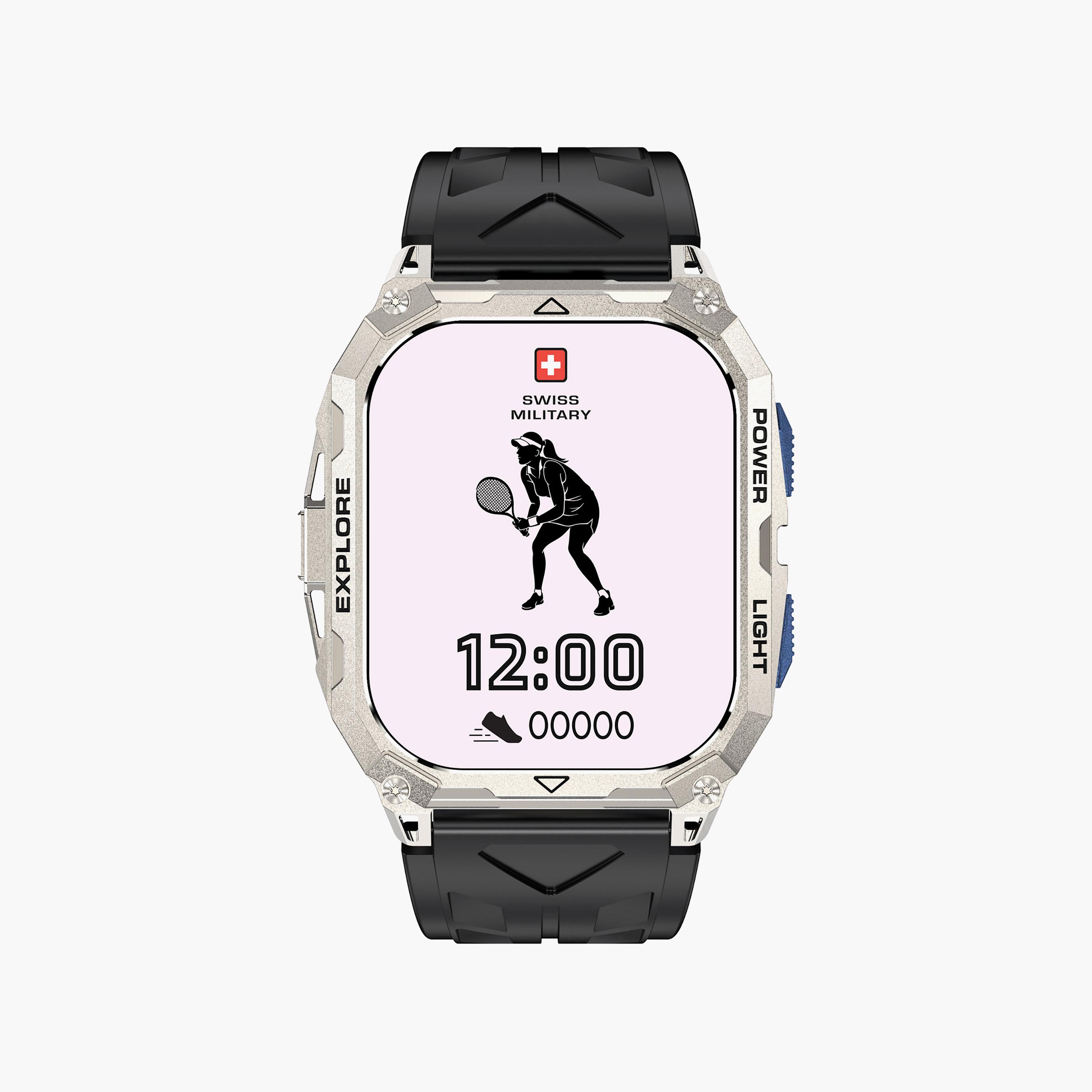ساعة رياضية سويس ميليتاري ألبس شاشة أموليد بإطار فضي وزر أزرق وحزام أسود-men-watchesandjewellery-watches-image-1
