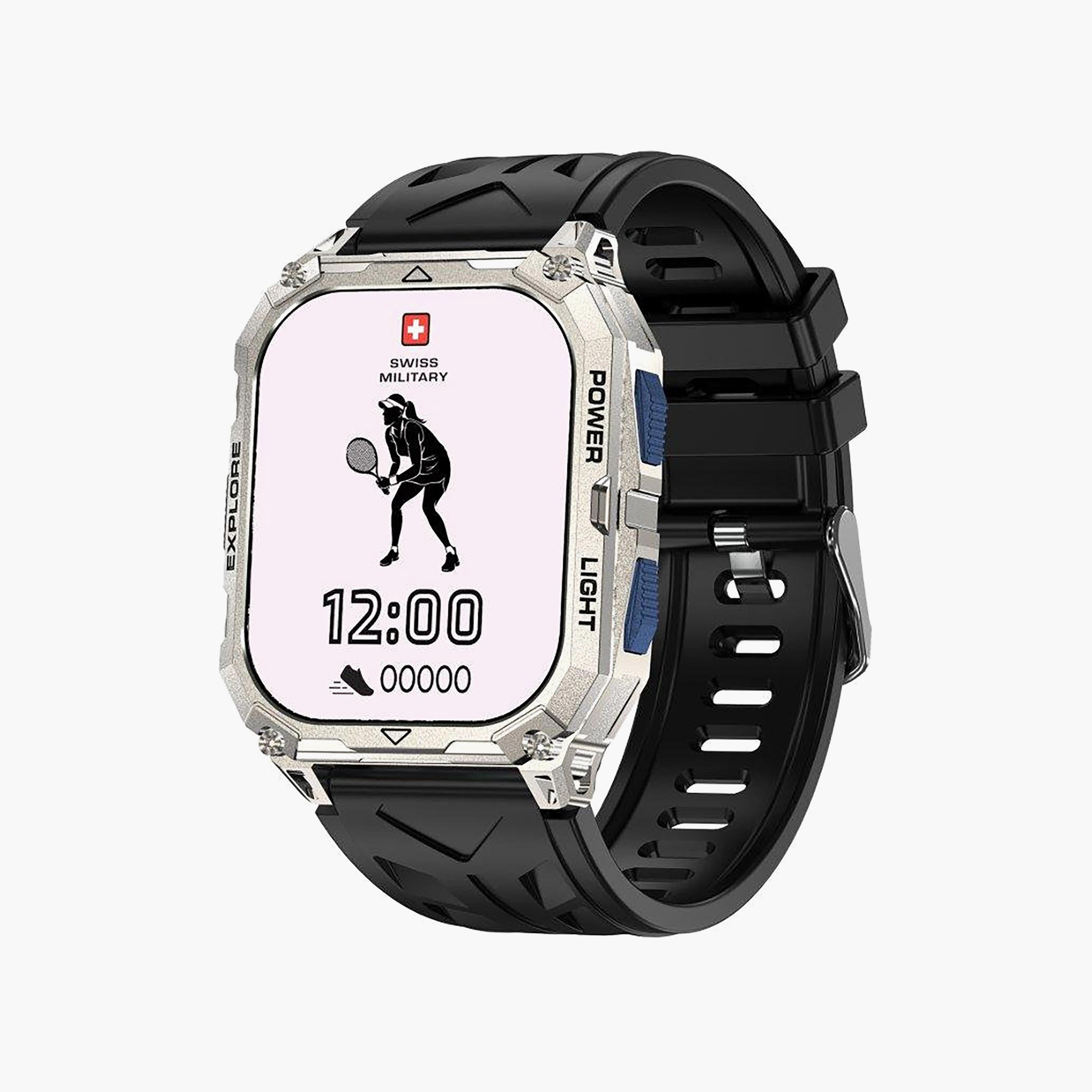 ساعة رياضية سويس ميليتاري ألبس شاشة أموليد بإطار فضي وزر أزرق وحزام أسود-men-watchesandjewellery-watches-image-2