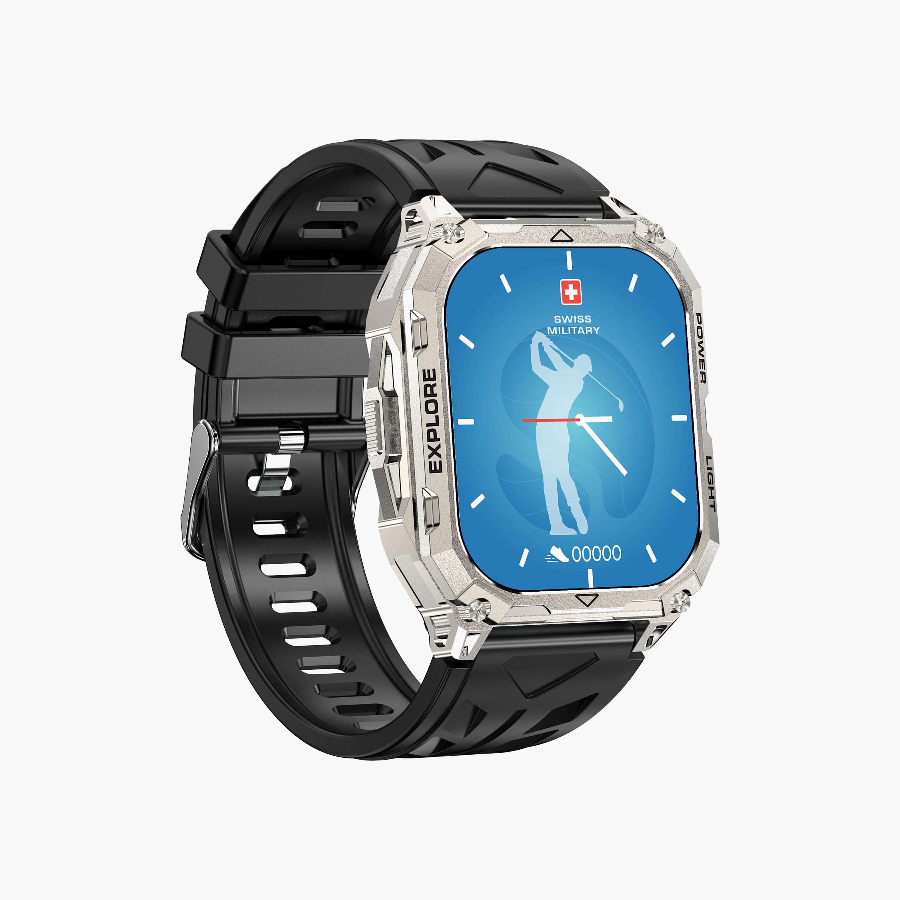 ساعة رياضية سويس ميليتاري ألبس شاشة أموليد بإطار فضي وزر أزرق وحزام أسود-men-watchesandjewellery-watches-image-3