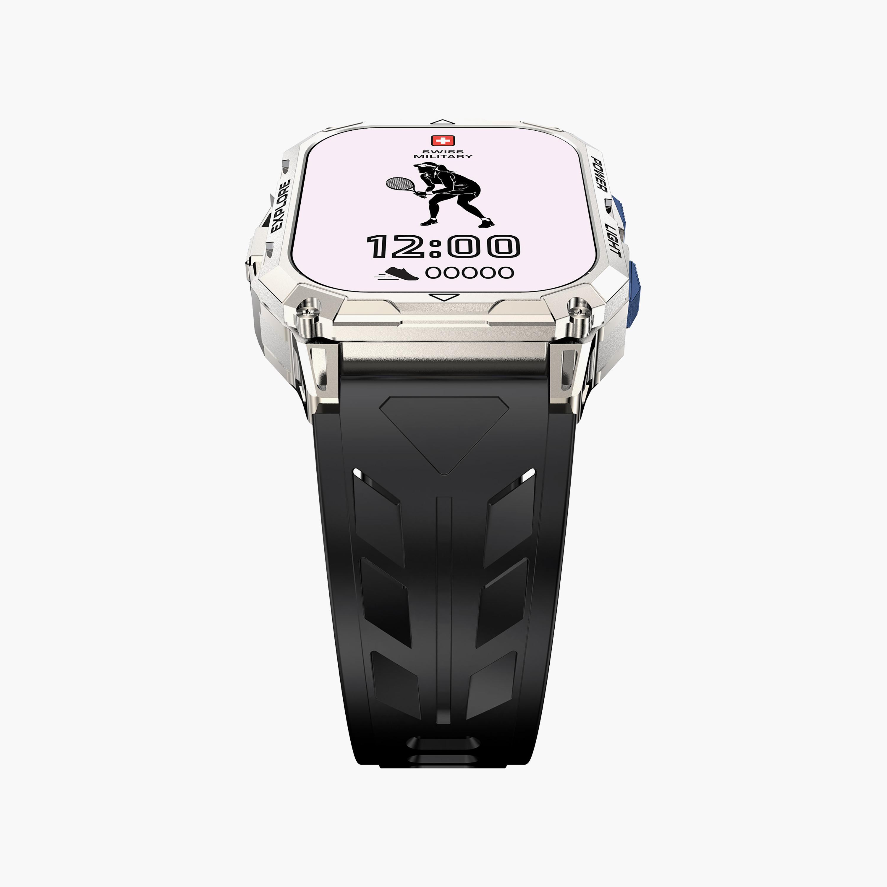 ساعة رياضية سويس ميليتاري ألبس شاشة أموليد بإطار فضي وزر أزرق وحزام أسود-men-watchesandjewellery-watches-image-4