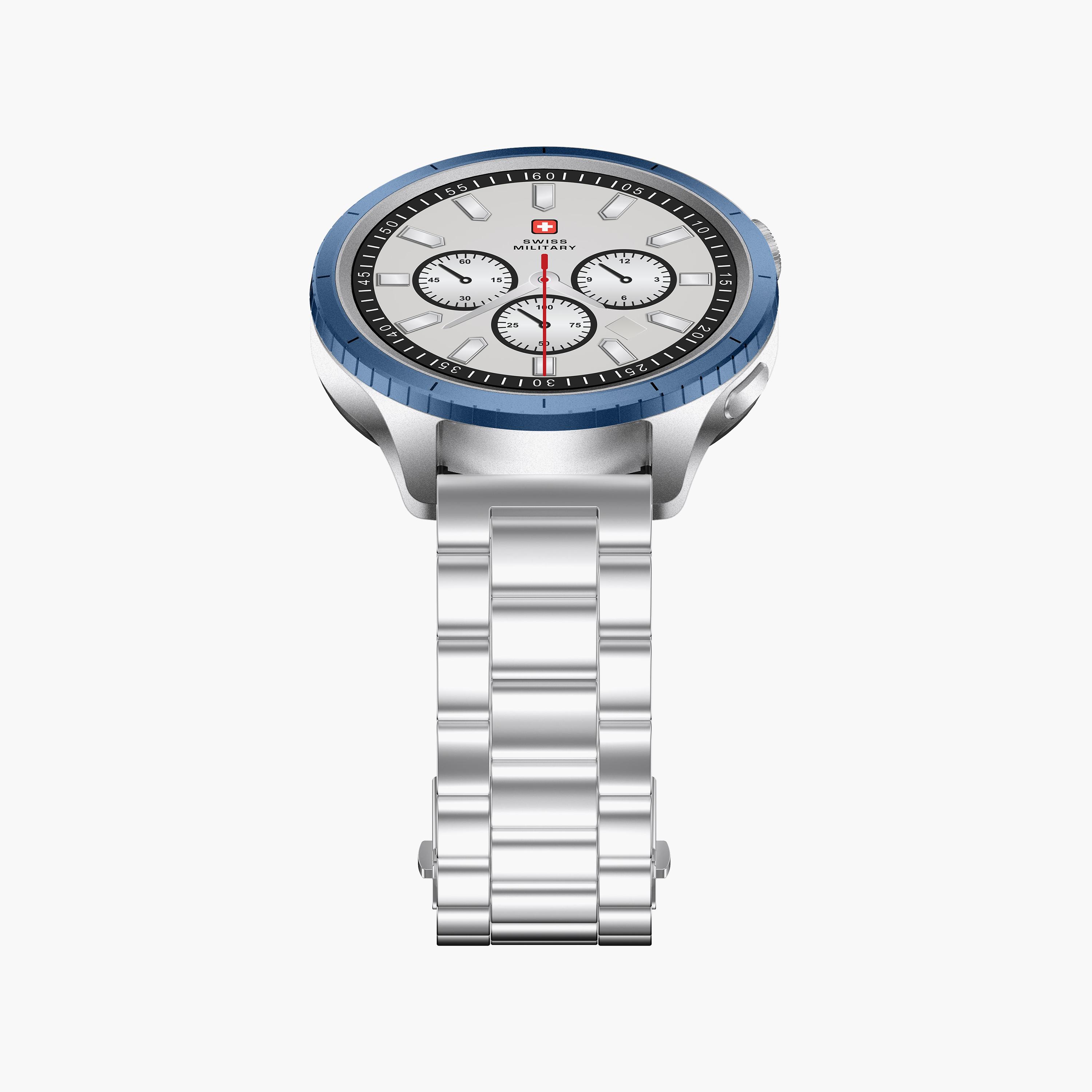 Swiss Military Smartwatch Silver Frame Steel Strap Blue Ring | SM-WCH-DOM8-SILF-BLU-RING-STLS-men-watchesandjewellery-watches-image-4