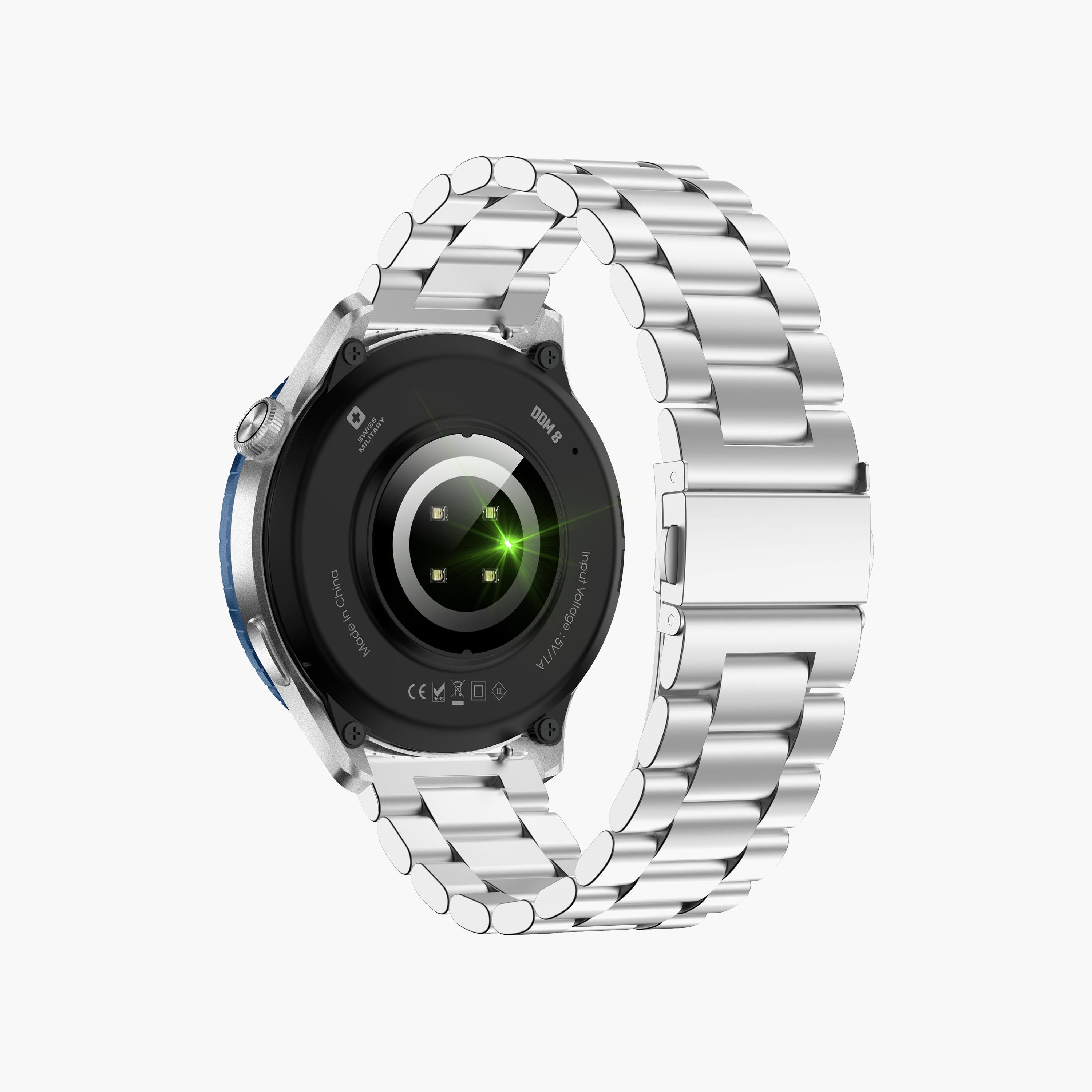 Swiss Military Smartwatch Silver Frame Steel Strap Blue Ring | SM-WCH-DOM8-SILF-BLU-RING-STLS-men-watchesandjewellery-watches-image-5