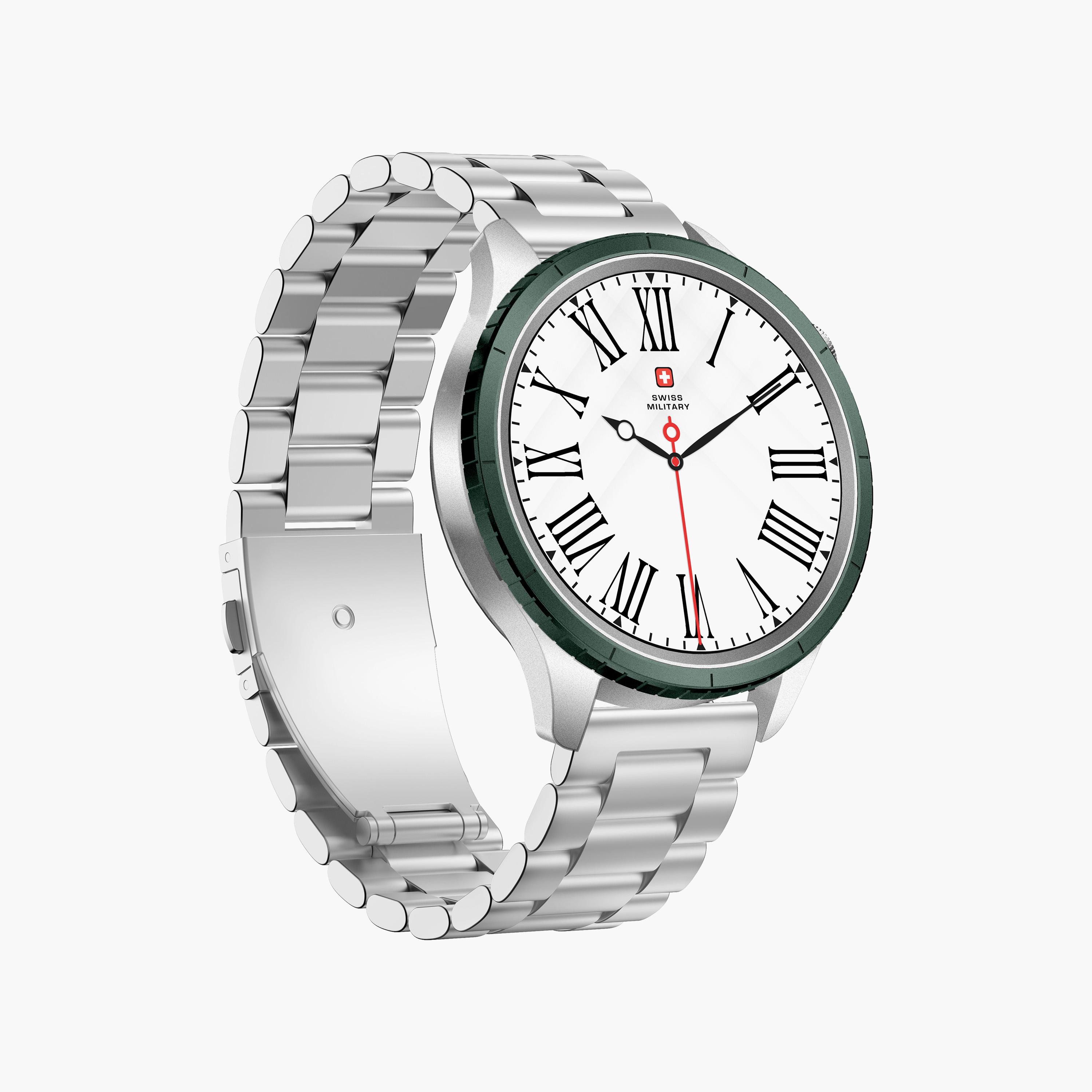 Swiss Military Smartwatch Silver Frame Steel Strap Green Ring | SM-WCH-DOM8-SILF-GRN-RING-STLS-men-watchesandjewellery-watches-image-3