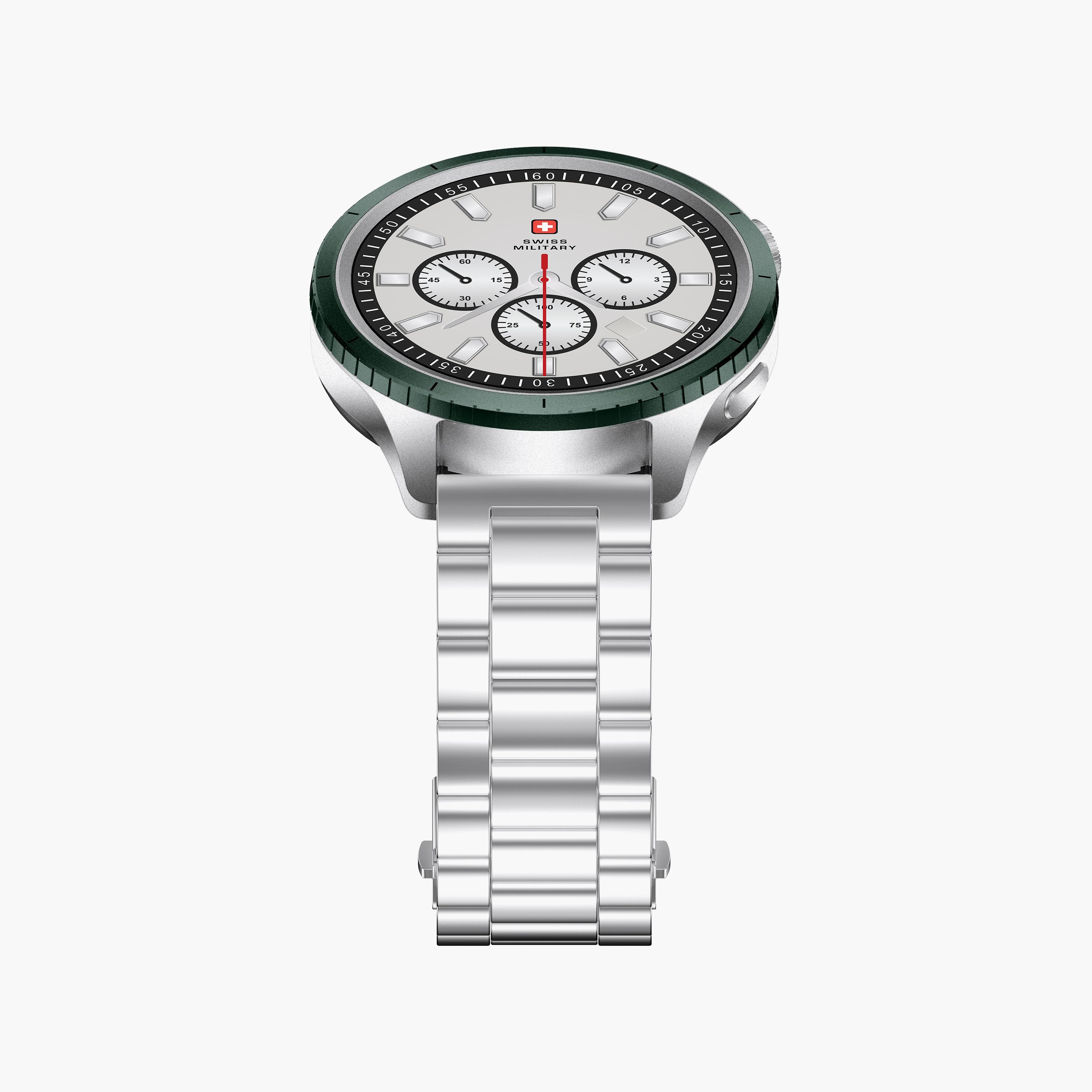 Swiss Military Smartwatch Silver Frame Steel Strap Green Ring | SM-WCH-DOM8-SILF-GRN-RING-STLS-men-watchesandjewellery-watches-image-4