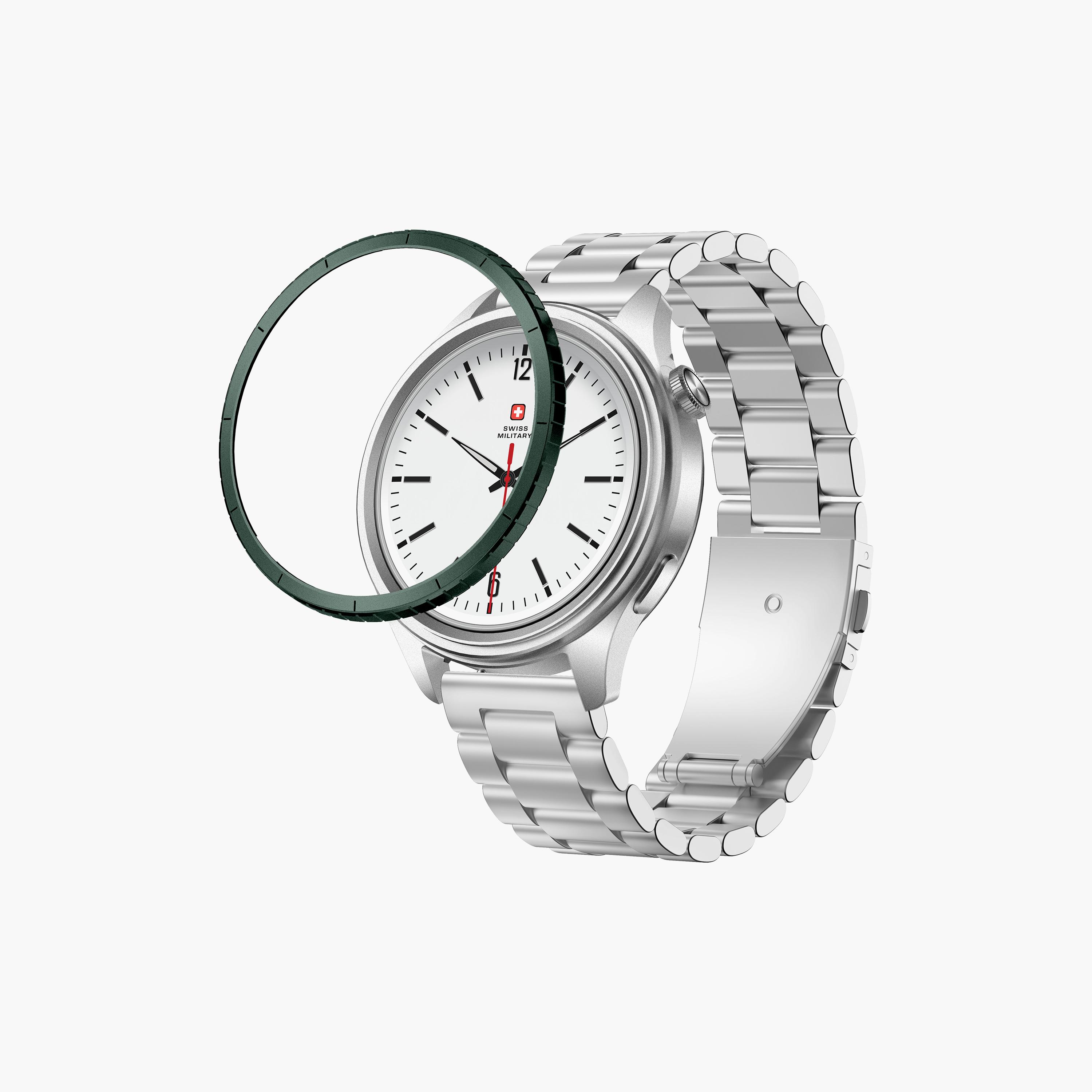 Swiss Military Smartwatch Silver Frame Steel Strap Green Ring | SM-WCH-DOM8-SILF-GRN-RING-STLS-men-watchesandjewellery-watches-image-5