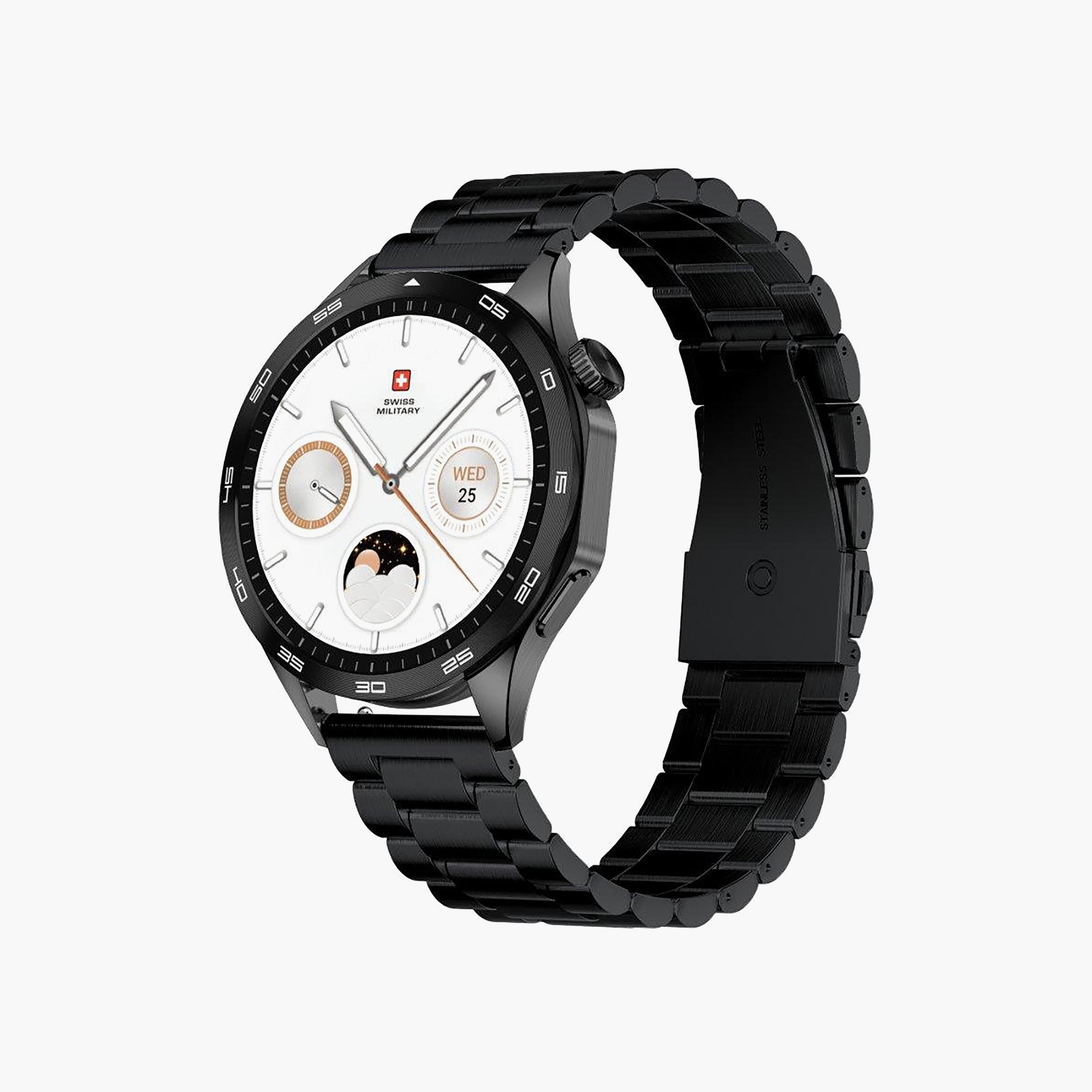 ساعة ذكية سويس ميليتاري بإطار أسود وحزام معدني أسود | SM-WCH-INTL-BLKFBMS-men-watchesandjewellery-watches-image-2