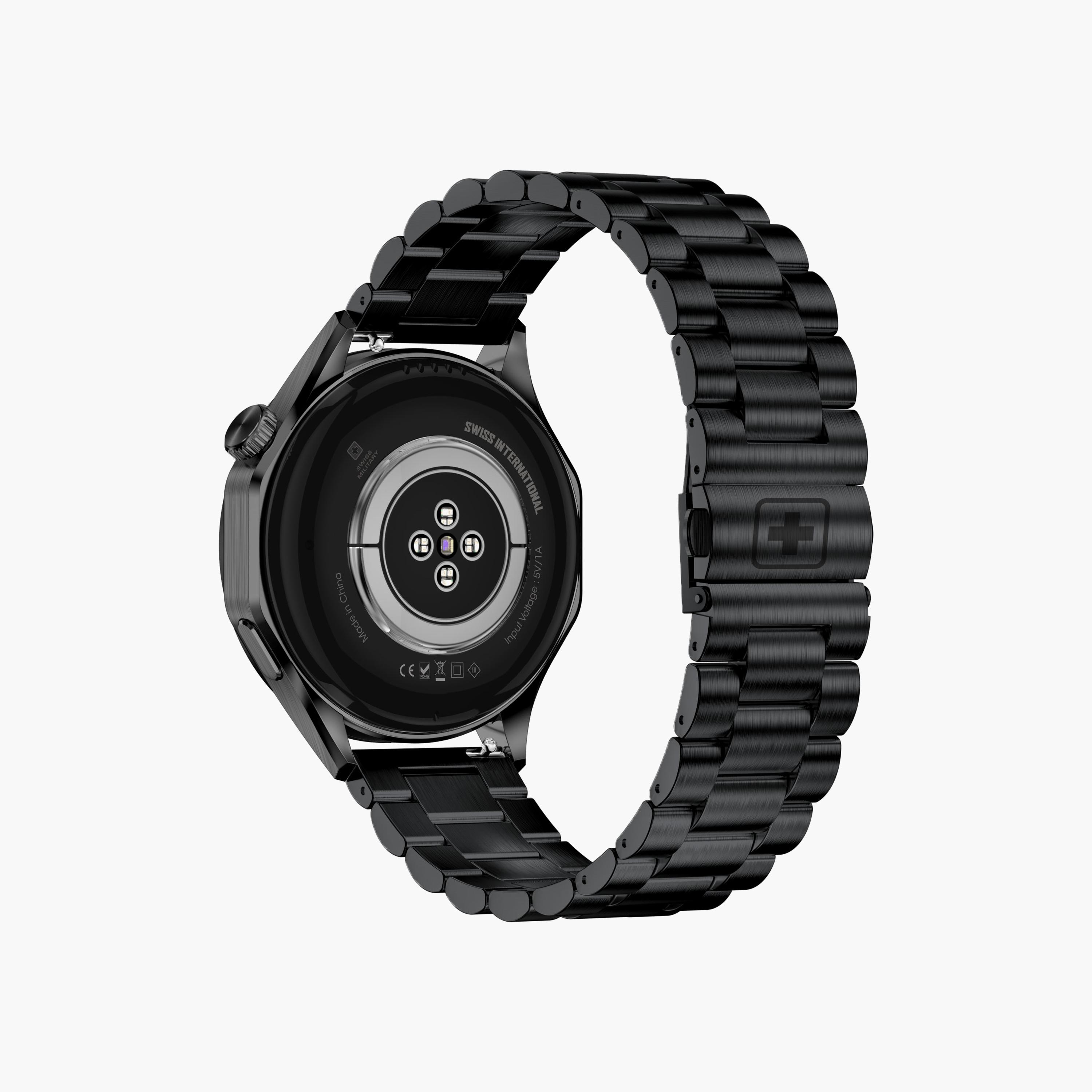 ساعة ذكية سويس ميليتاري بإطار أسود وحزام معدني أسود | SM-WCH-INTL-BLKFBMS-men-watchesandjewellery-watches-image-4