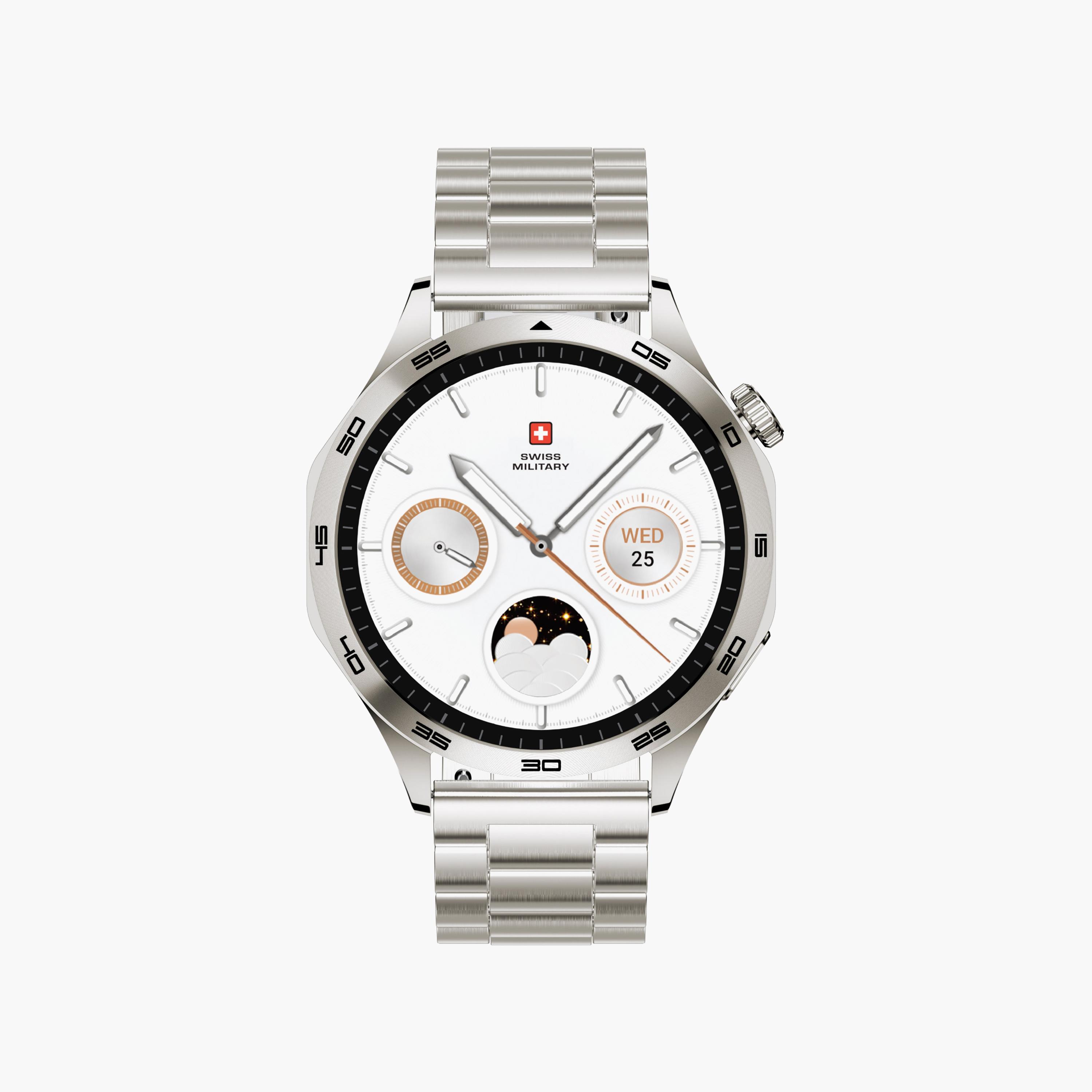 ساعة ذكية سويس ميليتاري بإطار ذهبي وحزام معدني ذهبي | SM-WCH-INTL-GLDFGMS-men-watchesandjewellery-watches-image-1