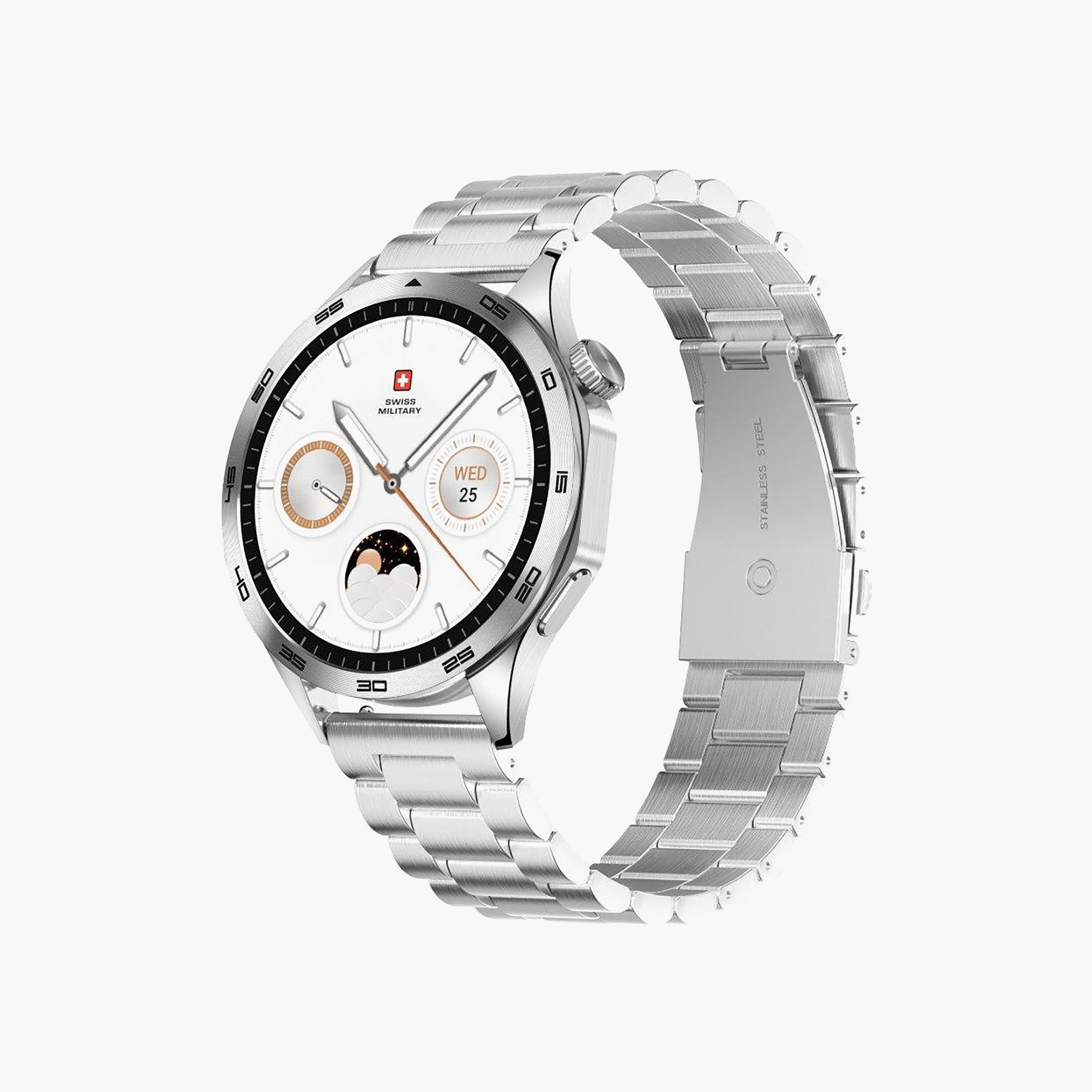 ساعة ذكية سويس ميليتاري بإطار فضي وحزام معدني فضي | SM-WCH-INTL-SILFSILMS-men-watchesandjewellery-watches-image-2