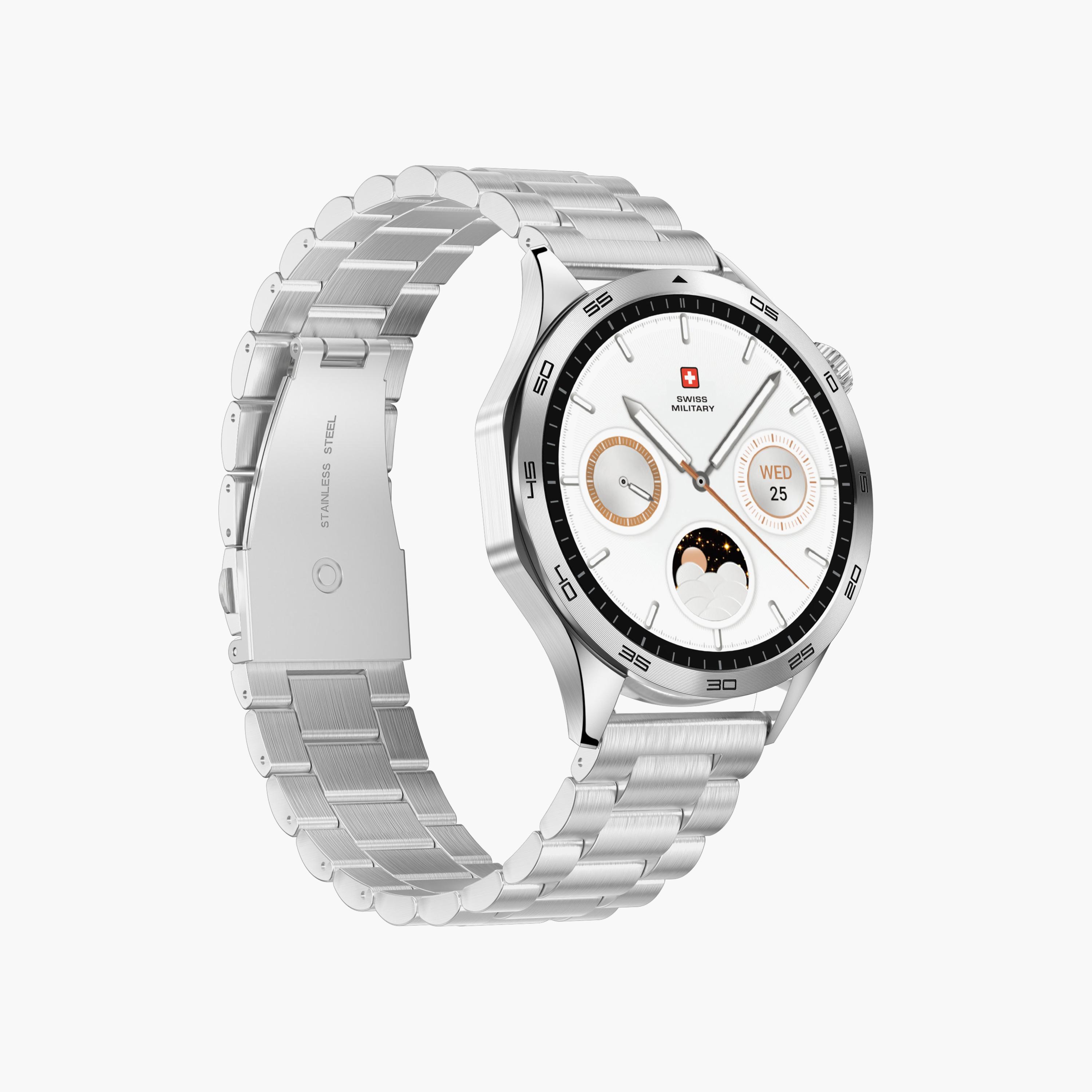 ساعة ذكية سويس ميليتاري بإطار فضي وحزام معدني فضي | SM-WCH-INTL-SILFSILMS-men-watchesandjewellery-watches-image-3