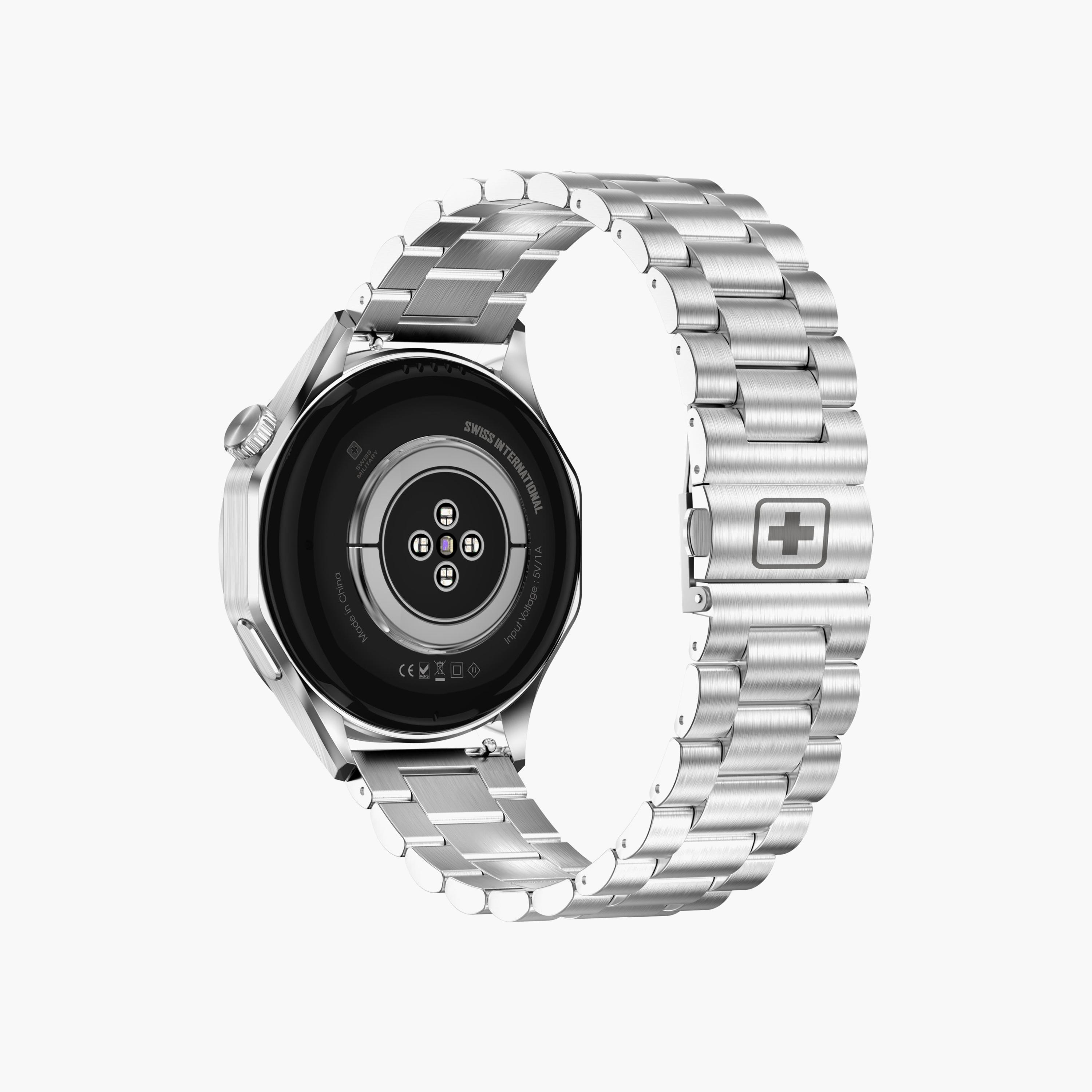 ساعة ذكية سويس ميليتاري بإطار فضي وحزام معدني فضي | SM-WCH-INTL-SILFSILMS-men-watchesandjewellery-watches-image-4